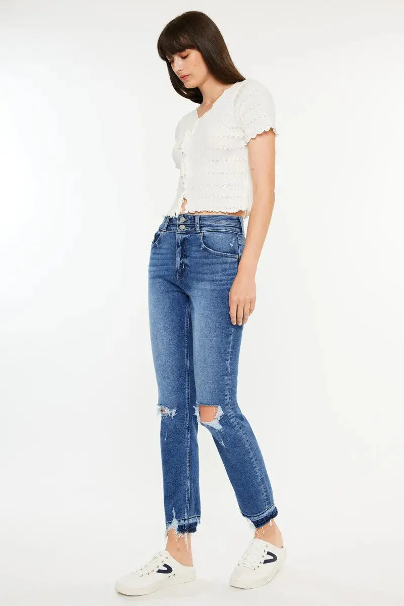 Kancan High Rise Distressed Slim Straight Jeans | Be Bliss Boutique