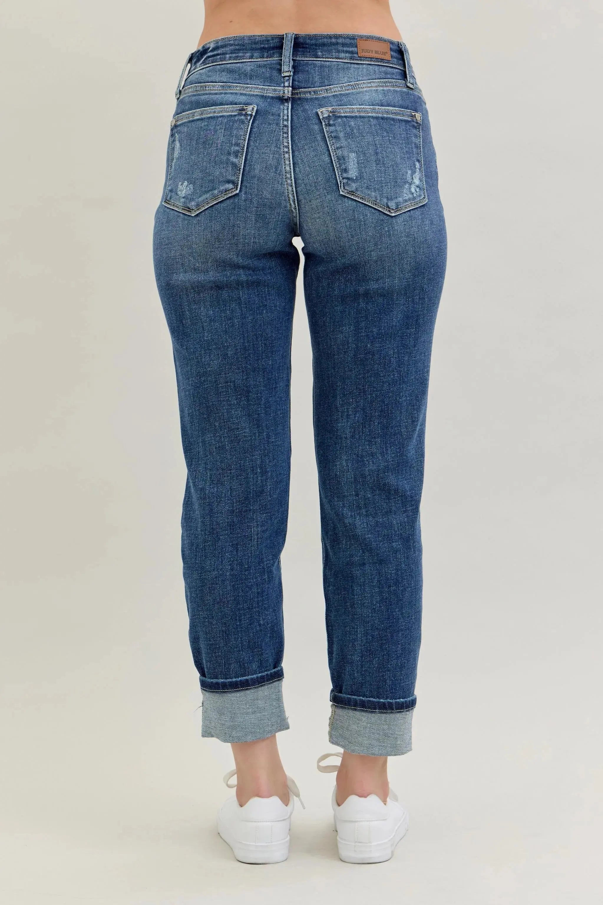Judy Blue Full Size / Plus Size Mid Rise Cuffed Destroy Boyfriend Jeans |  Be Bliss Boutique