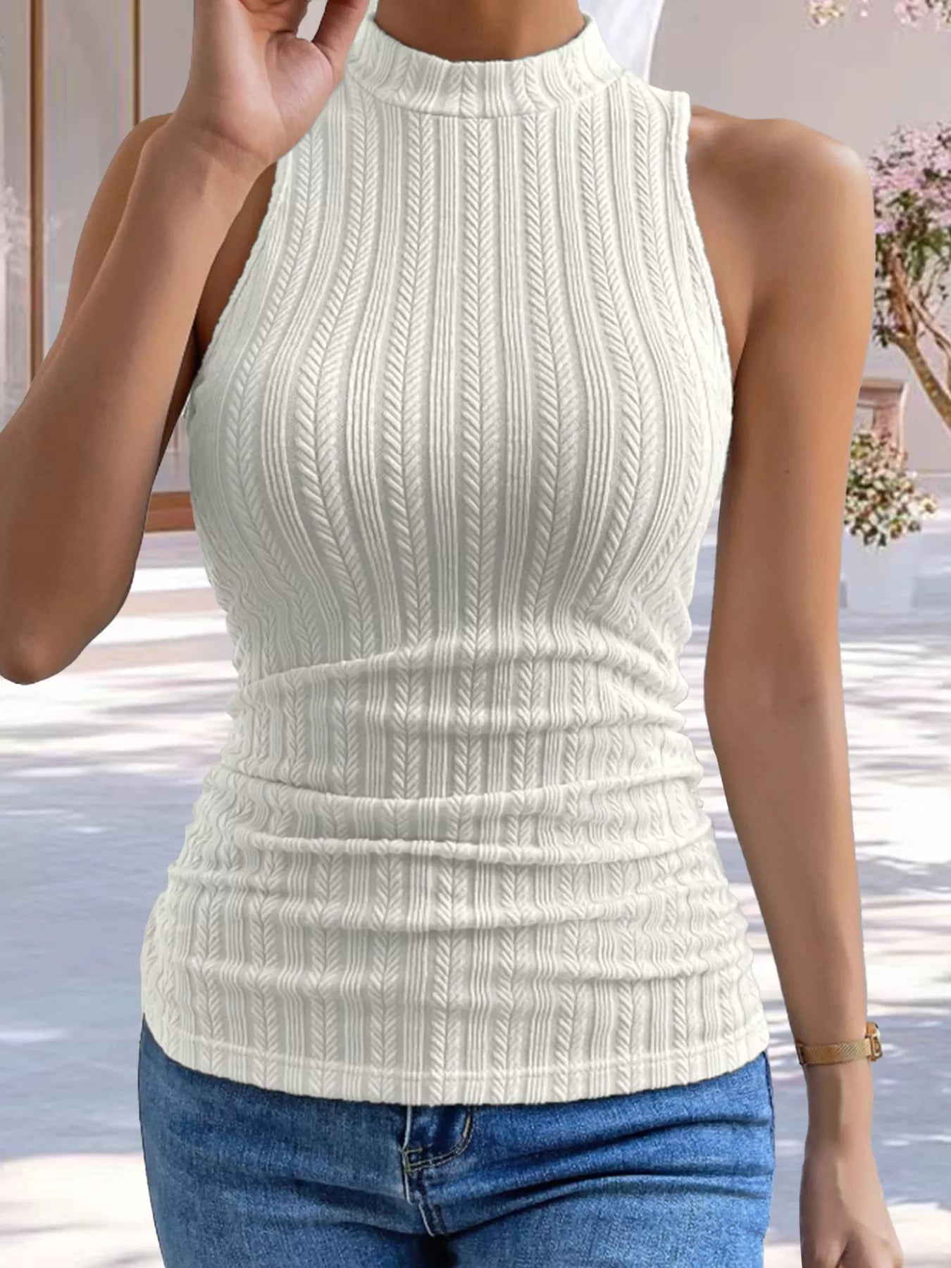 Texture Knit Mock Neck Tank - Be Bliss Boutique