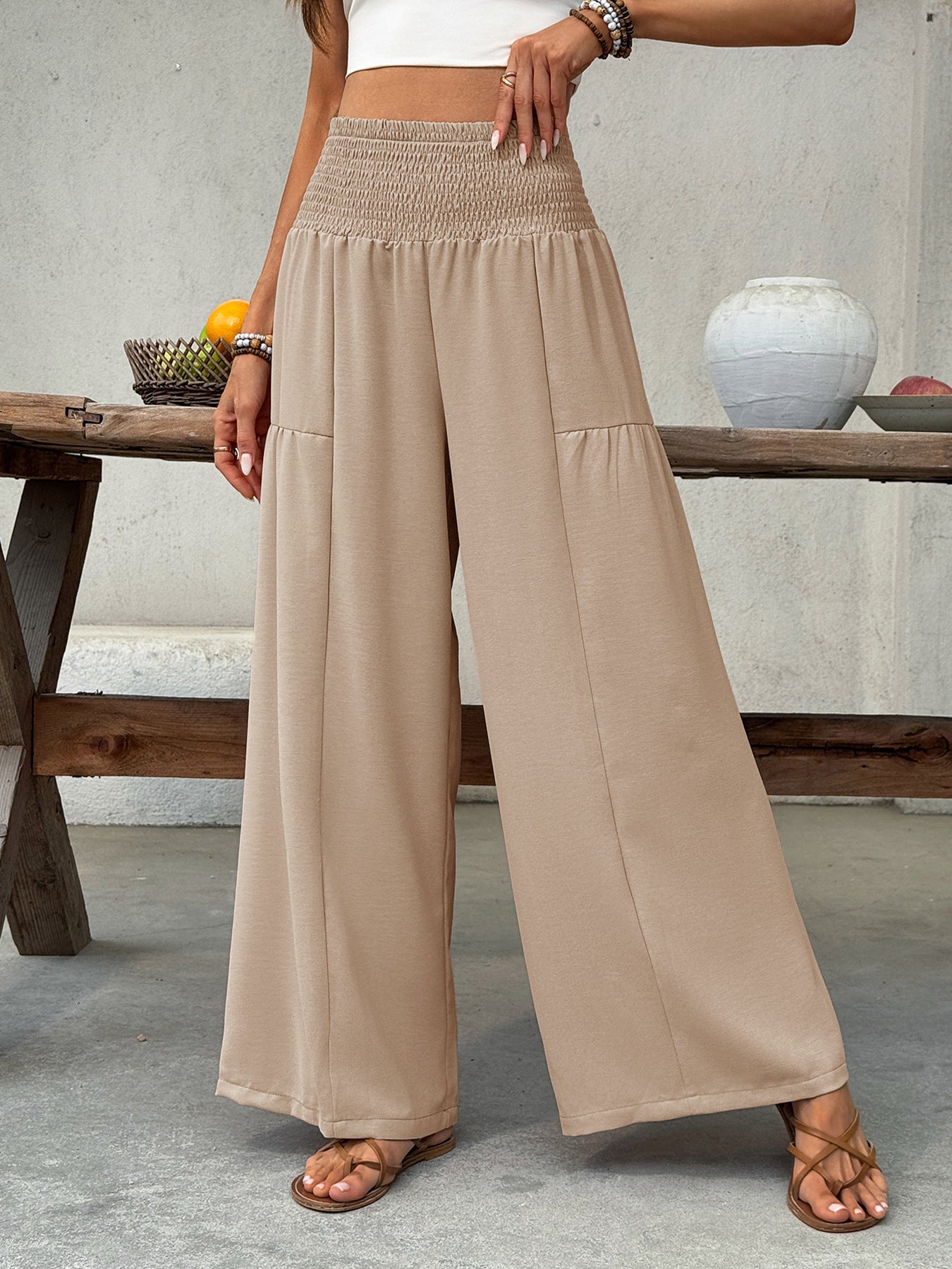 Smocked Waist Wide Leg Pants - Be Bliss Boutique