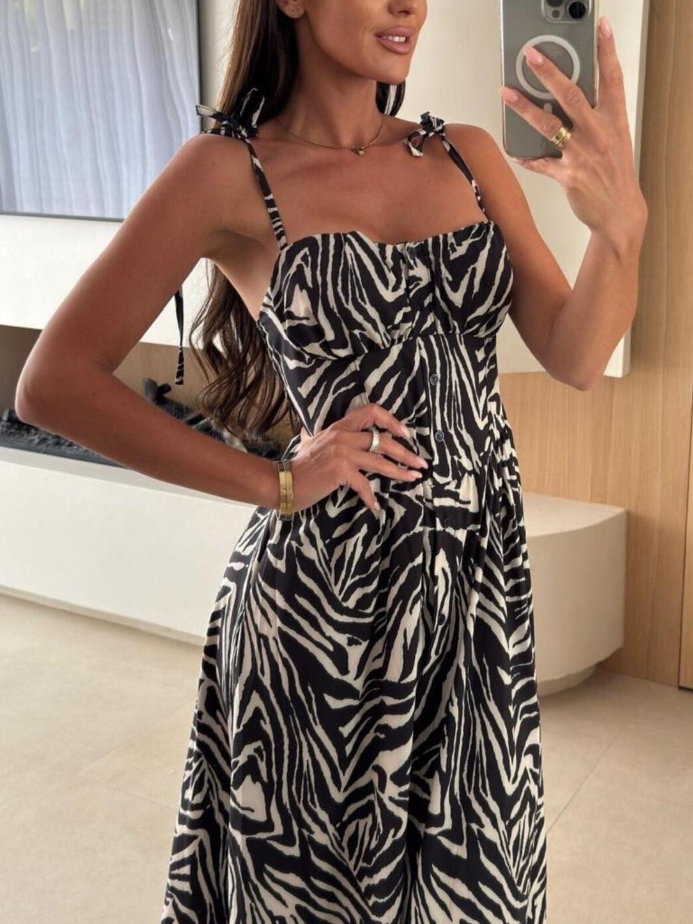Striped Tie Shoulder Midi Dress - Be Bliss Boutique