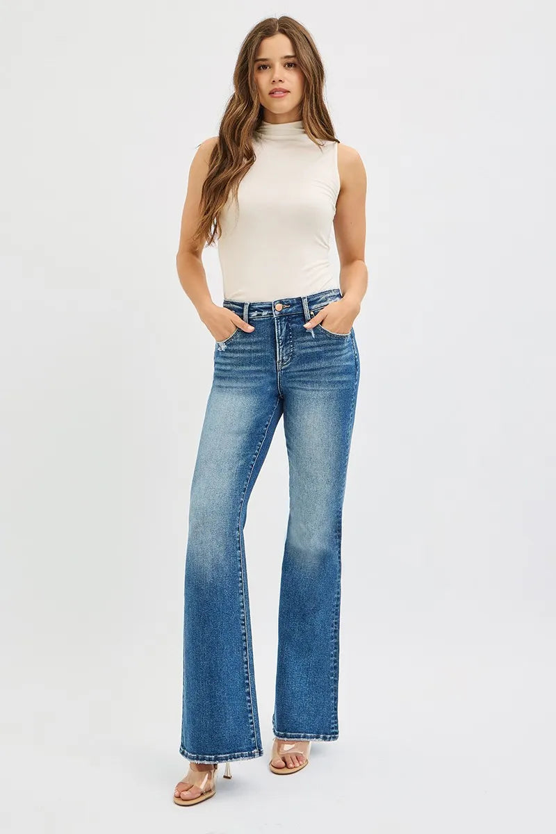 RISEN Full Size Tummy Control High Rise Flare Jeans Plus Size -  Be Bliss Boutique