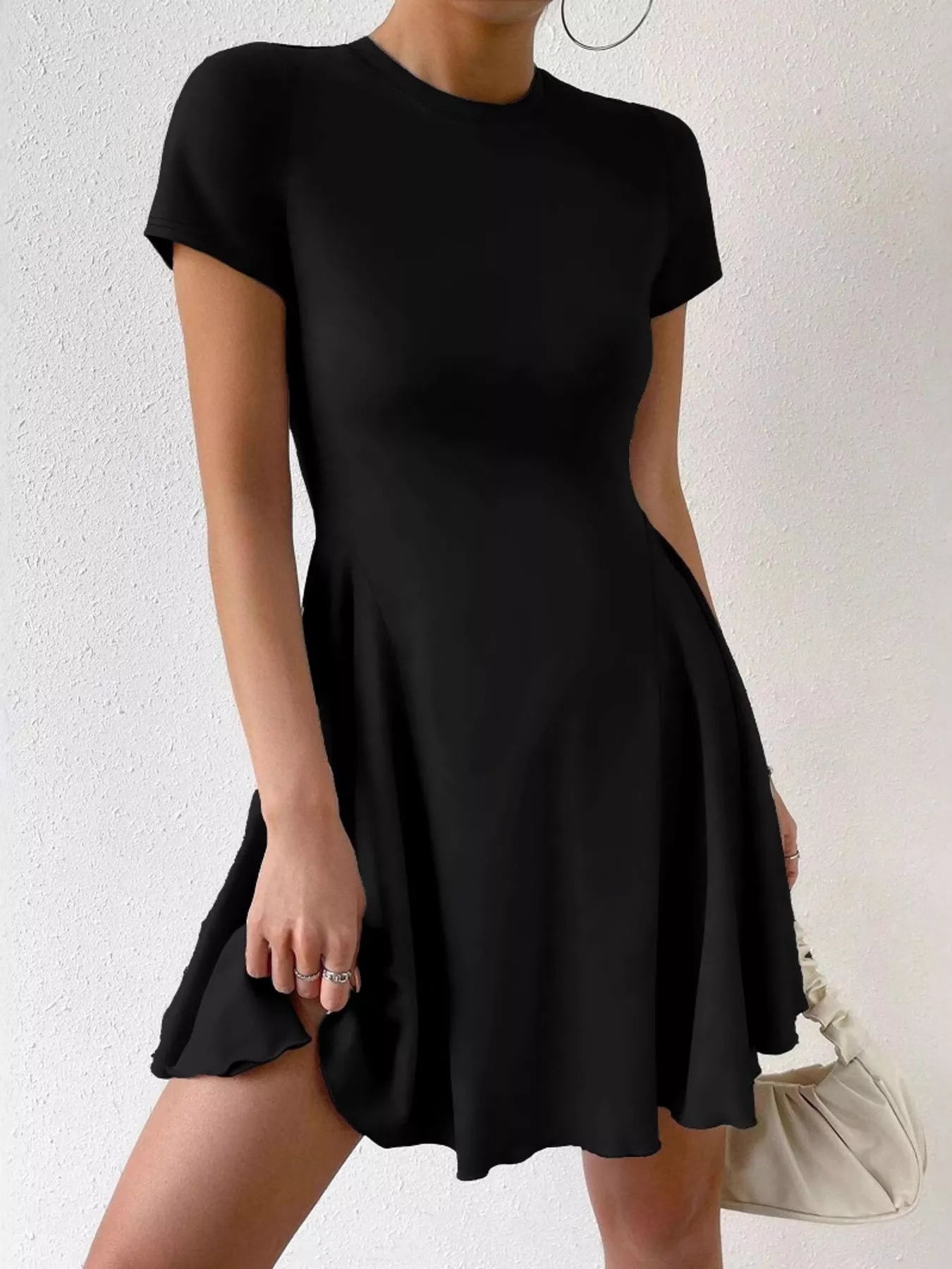 Round Neck Short Sleeve Mini Dress - Be Bliss Boutique