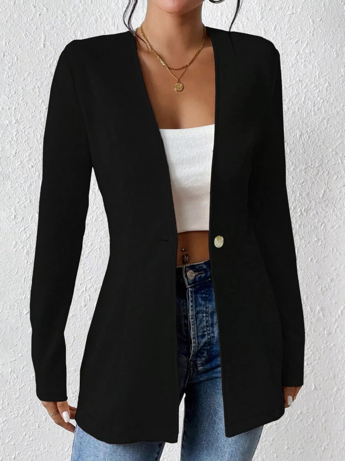 One Button Long Sleeve Blazer - Be Bliss Boutique