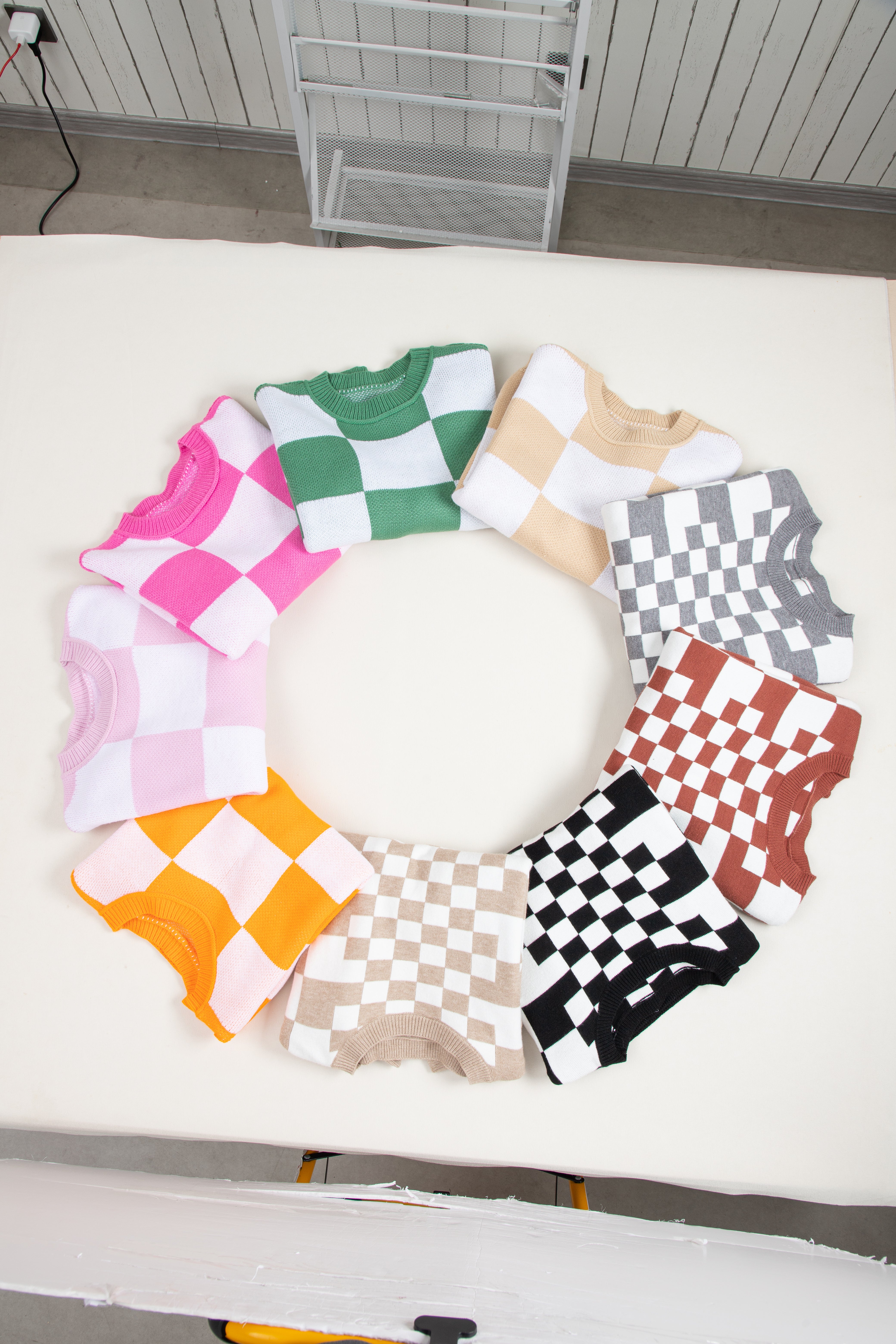 Checkered Bishop Sleeve Sweater - Be Bliss Boutique