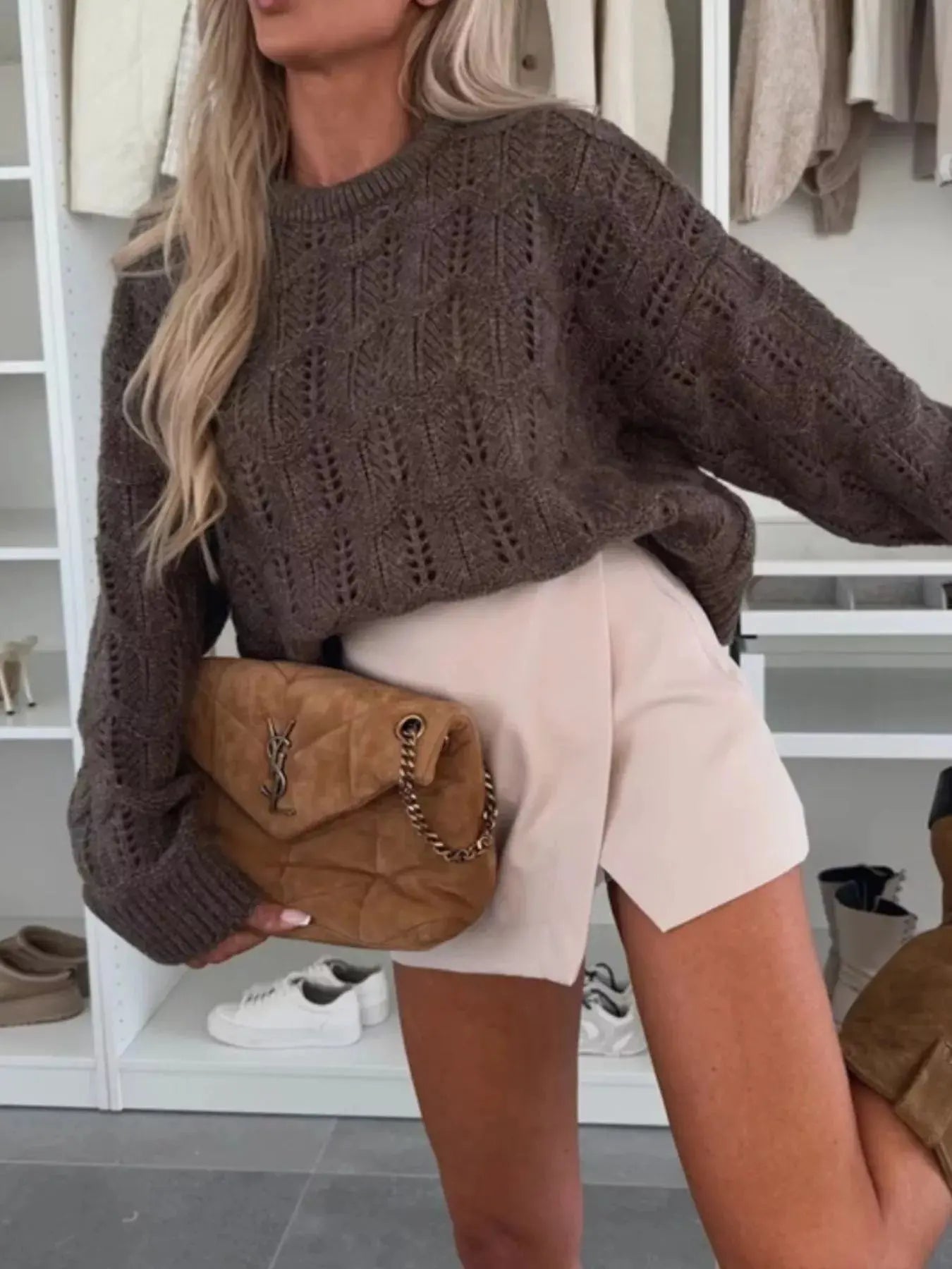 Round Neck Openwork Sweater - Be Bliss Boutique