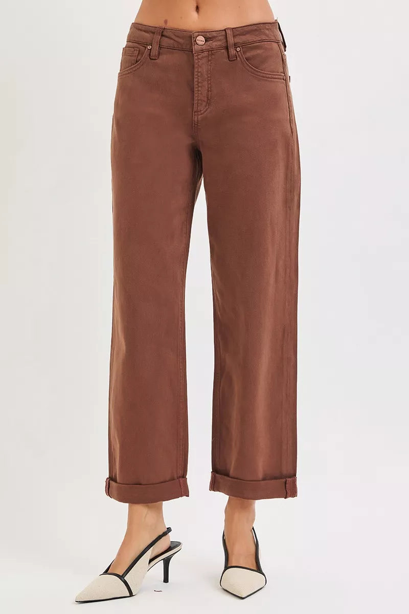 RISEN Full Size Tummy Control Mid Rise Ankle Barrel Baggy Plus Size - Be Bliss Boutique