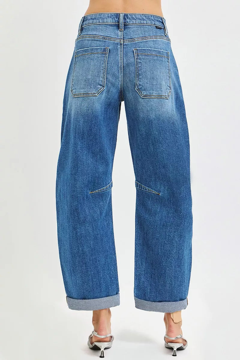 RISEN Jeans - Slouchy Cropped Barrel Jeans With Cuffed Hem - Be Bliss Boutique