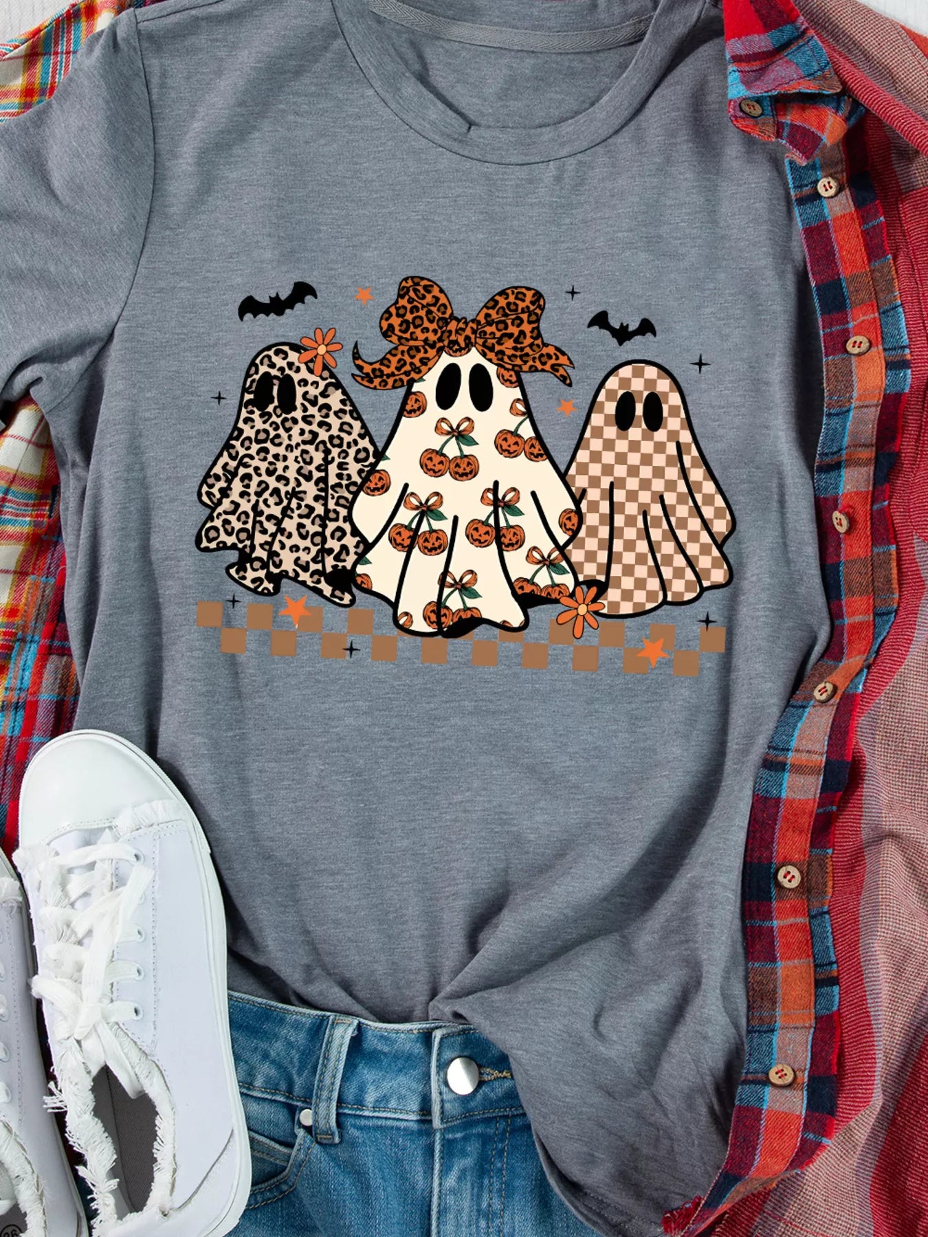 Halloween Ghost Round Neck Casual Tee -  Be Bliss Boutique