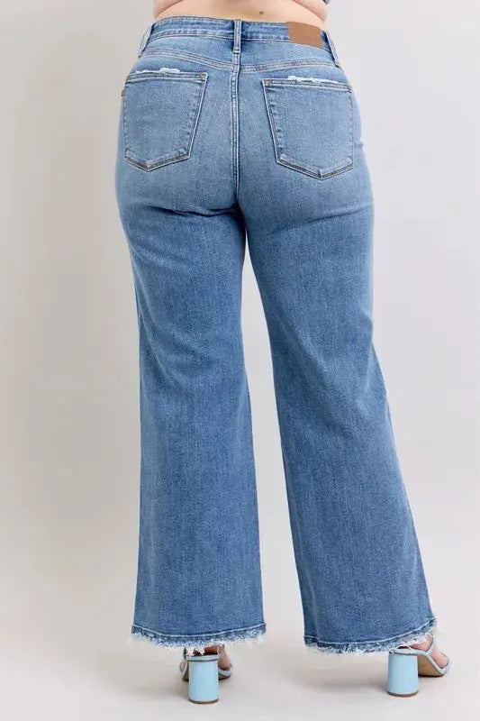 Judy Blue Full Size/Plus Size Raw Hem Wide Leg Jeans |  Be Bliss Boutique