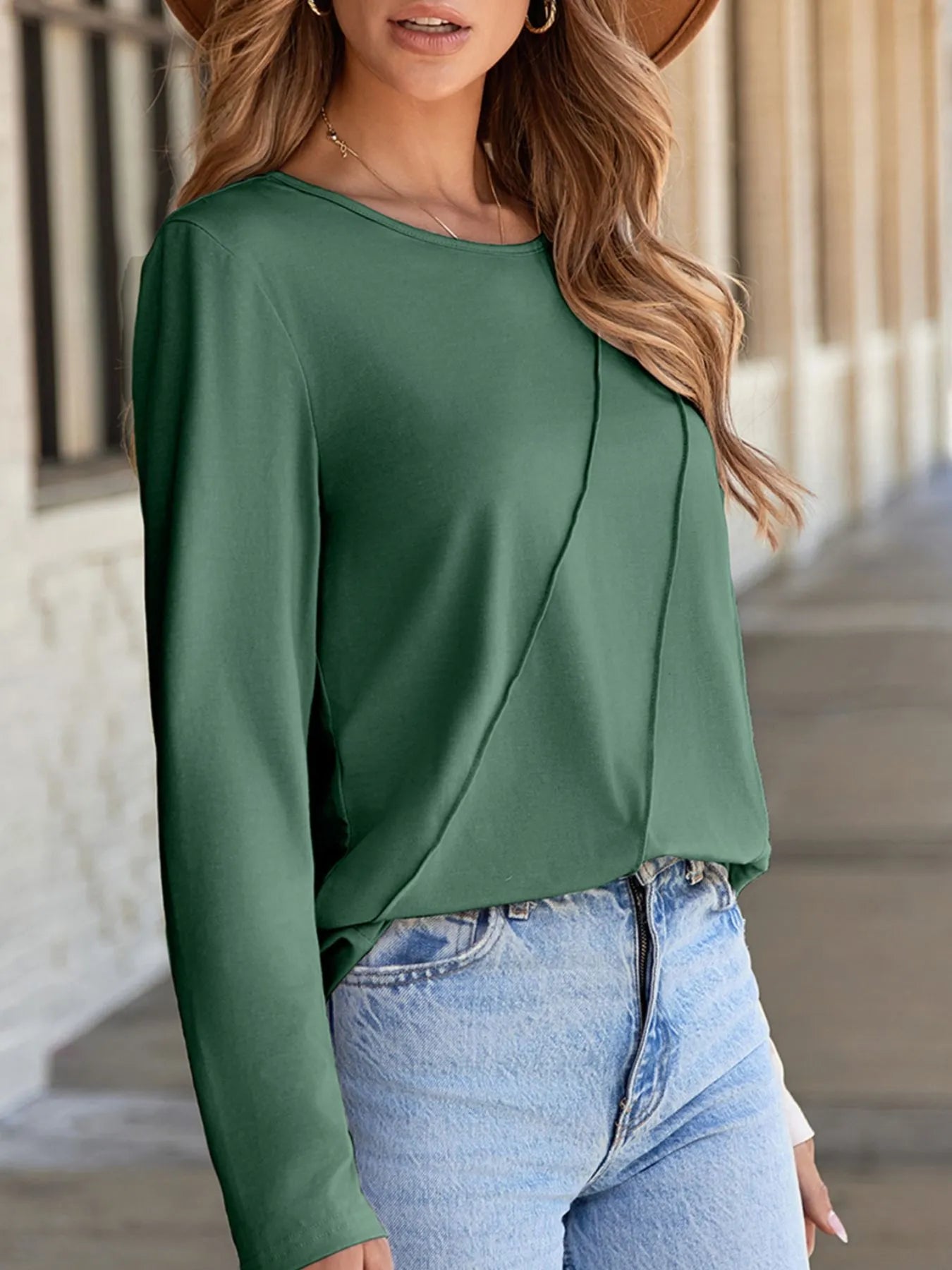 Asymmetric Seam Detail Long Sleeve Top -  Be Bliss Boutique