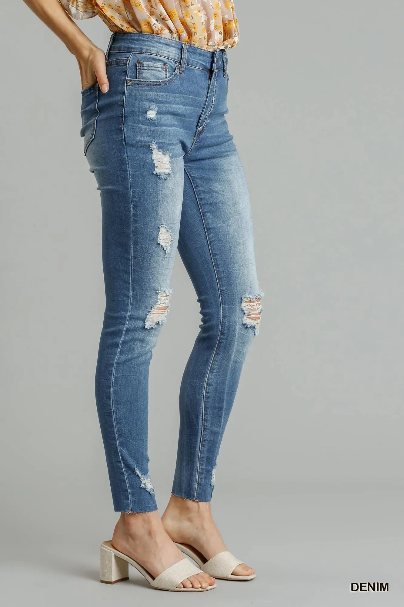 Umgee Distressed Skinny Jeans with Edge Detail -  Be Bliss Boutique