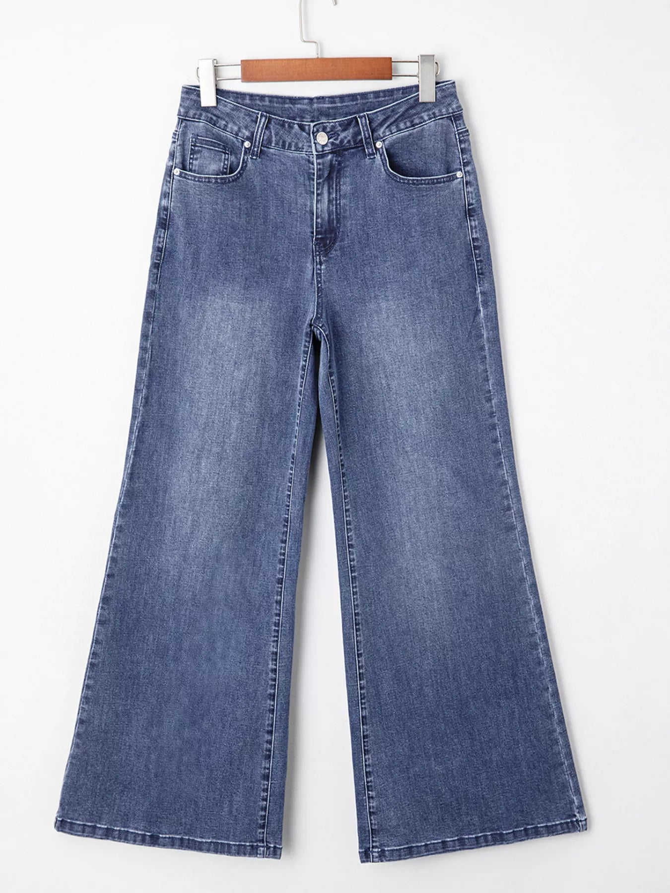 High Waist Button Zip Flare Leg Jeans - Be Bliss Boutique