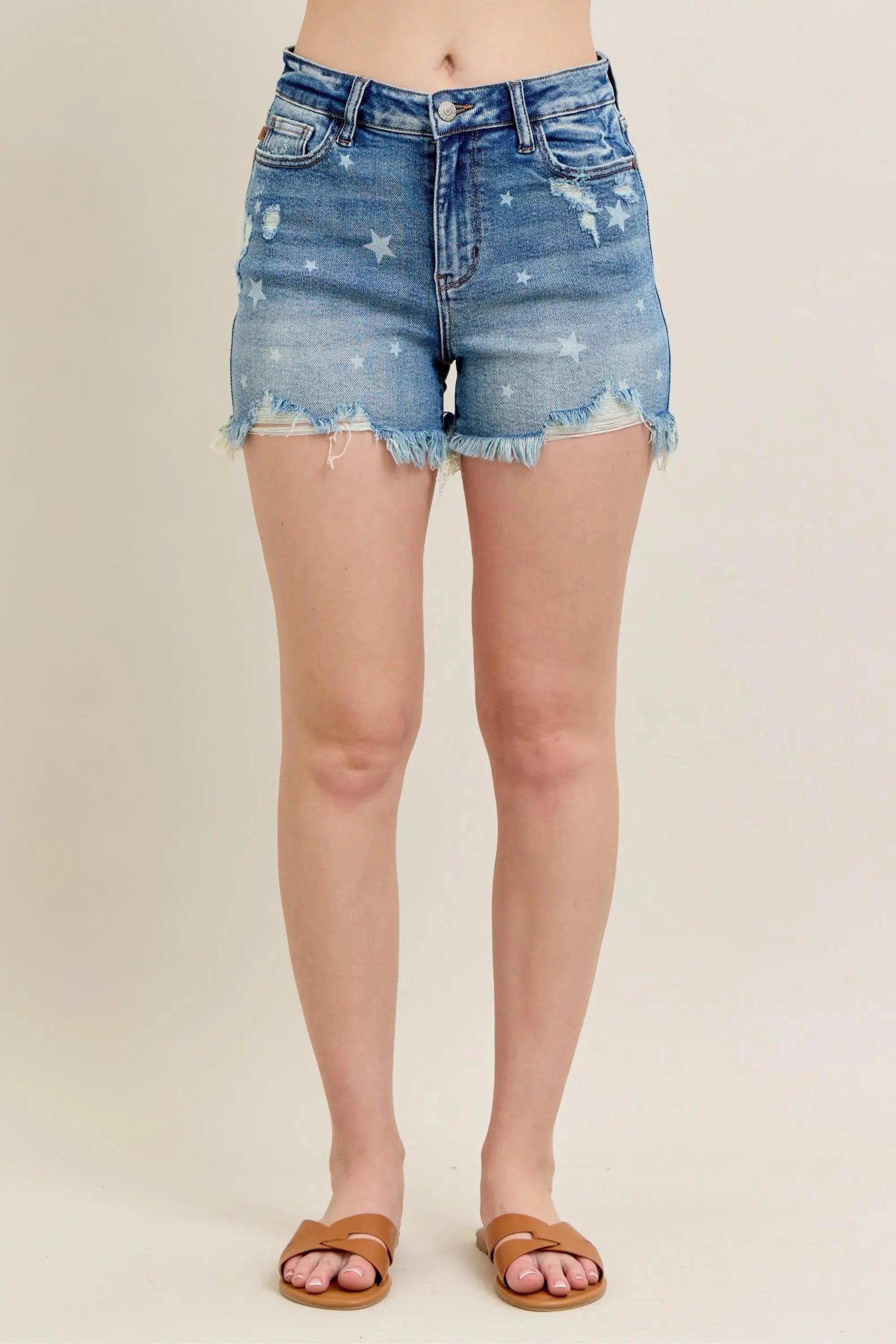 Judy Blue High Waist Star Print Cut Off Destroy Denim Shorts | Be Bliss Boutique