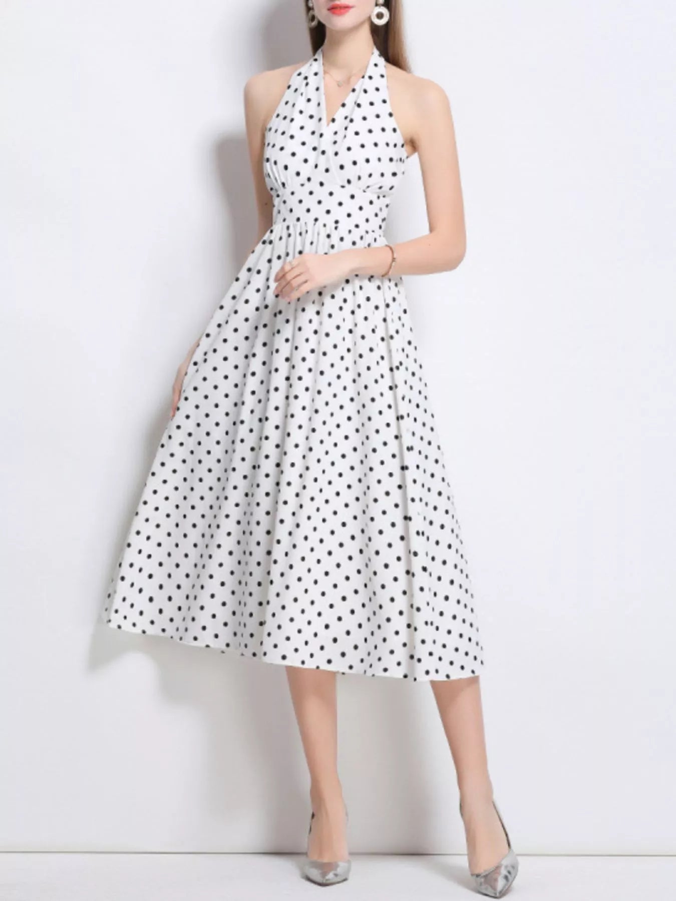 Polka Dot Halter Neck Midi Dress - Be Bliss Boutique