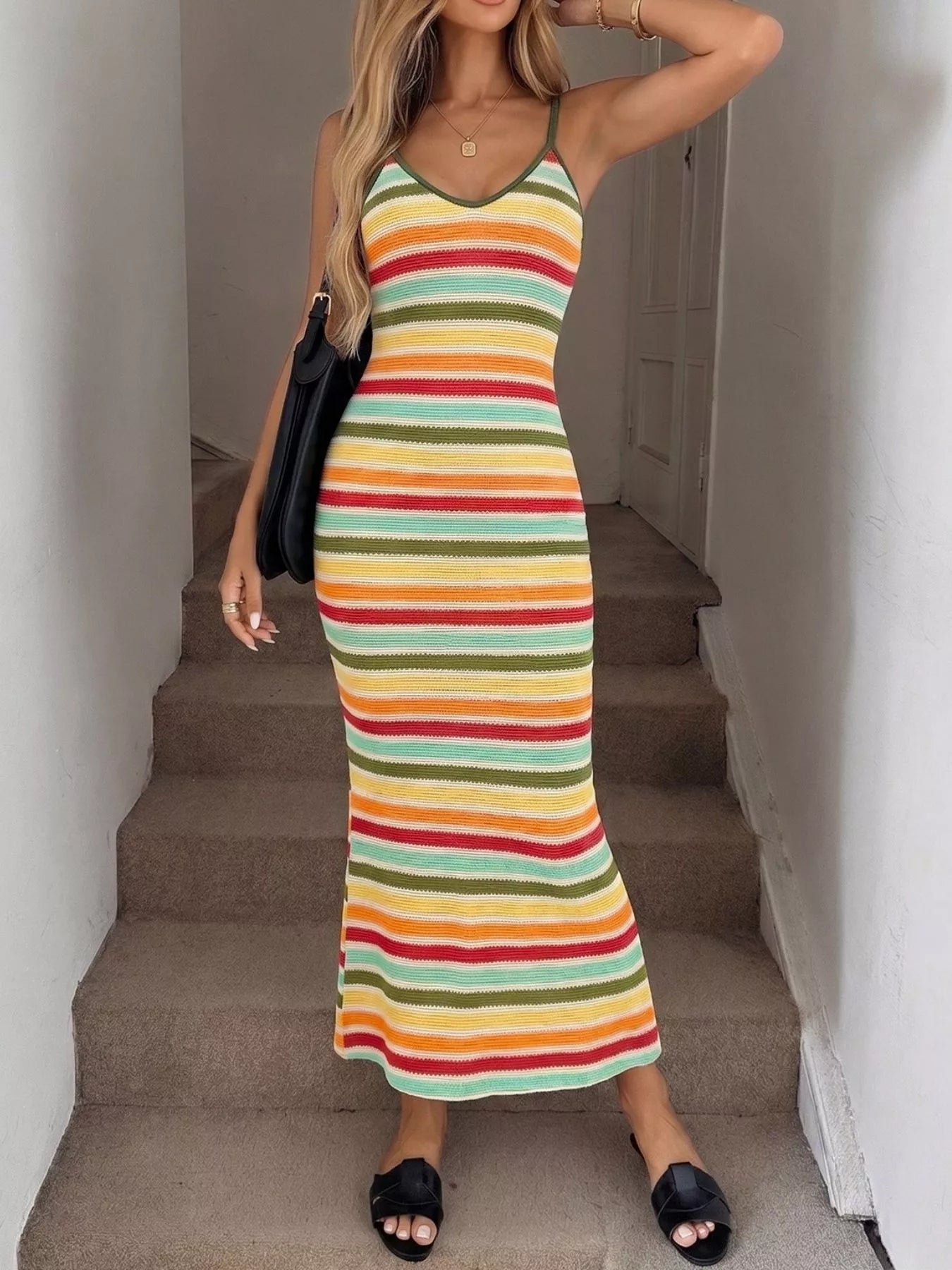 Striped Knit Bodycon Midi Dress - Be Bliss Boutique