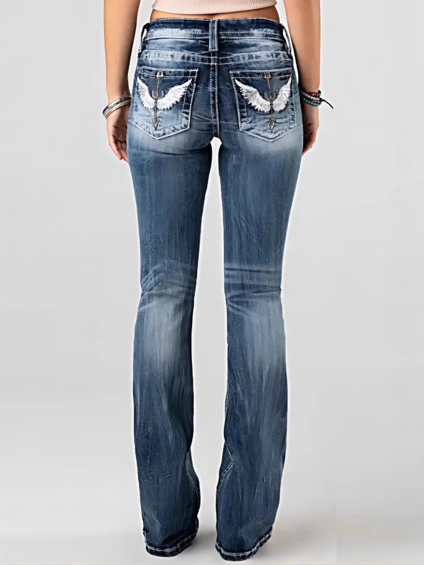 Embroidered Washed Bootcut Jeans -  Be Bliss Boutique