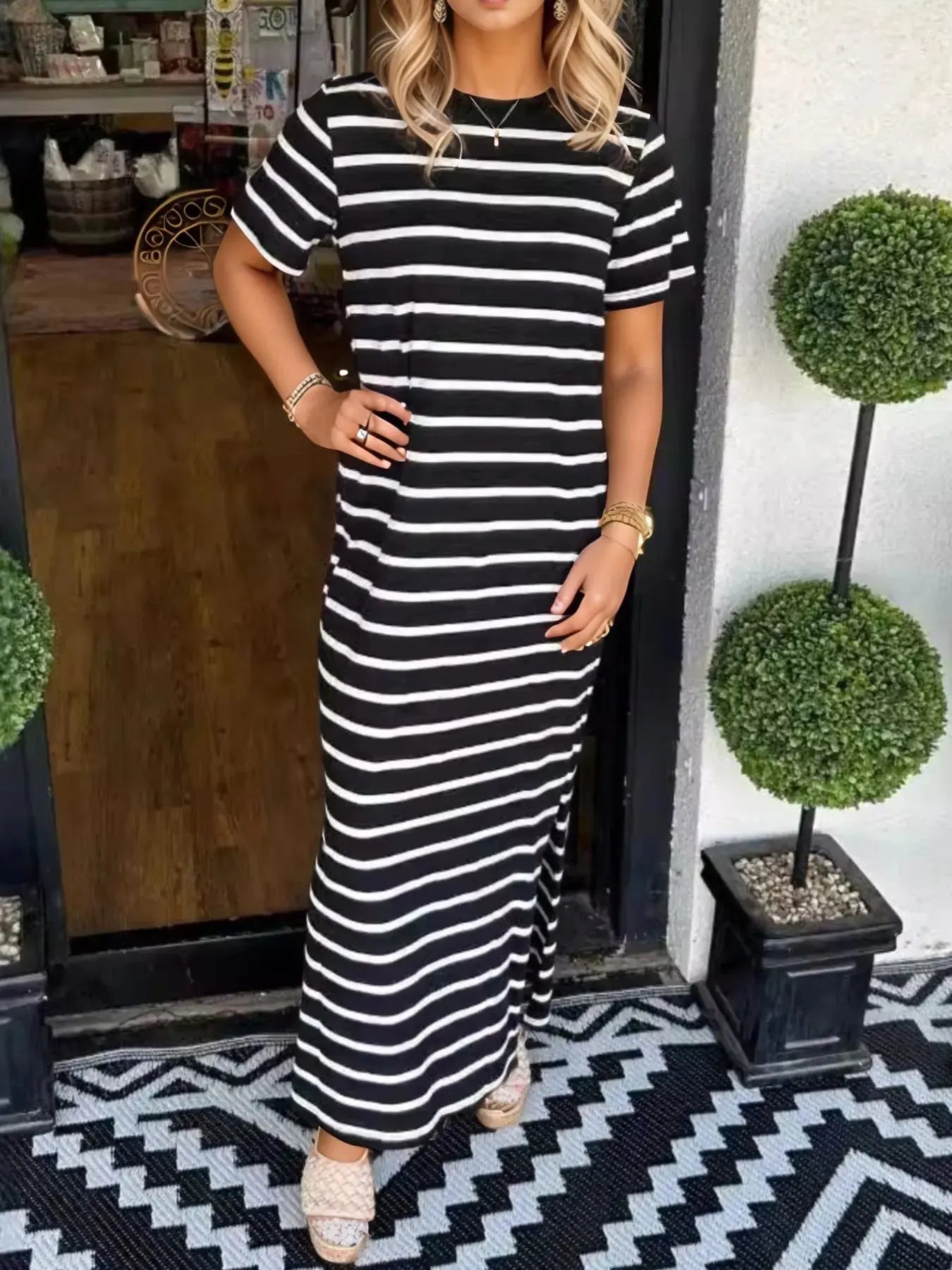 Full Size T-Shirt Striped Maxi Dress |  Be Bliss Boutique