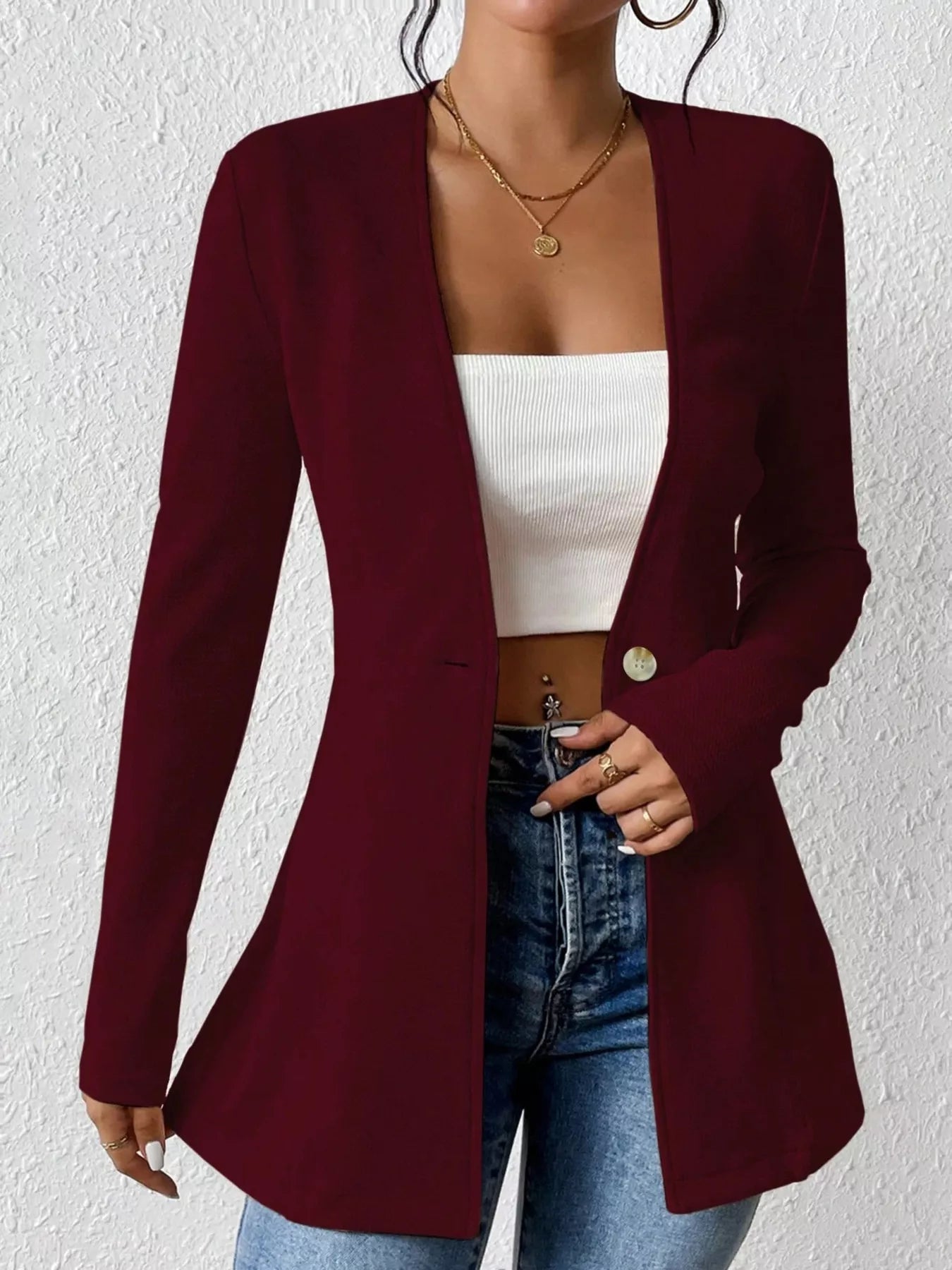 One Button Long Sleeve Blazer - Be Bliss Boutique