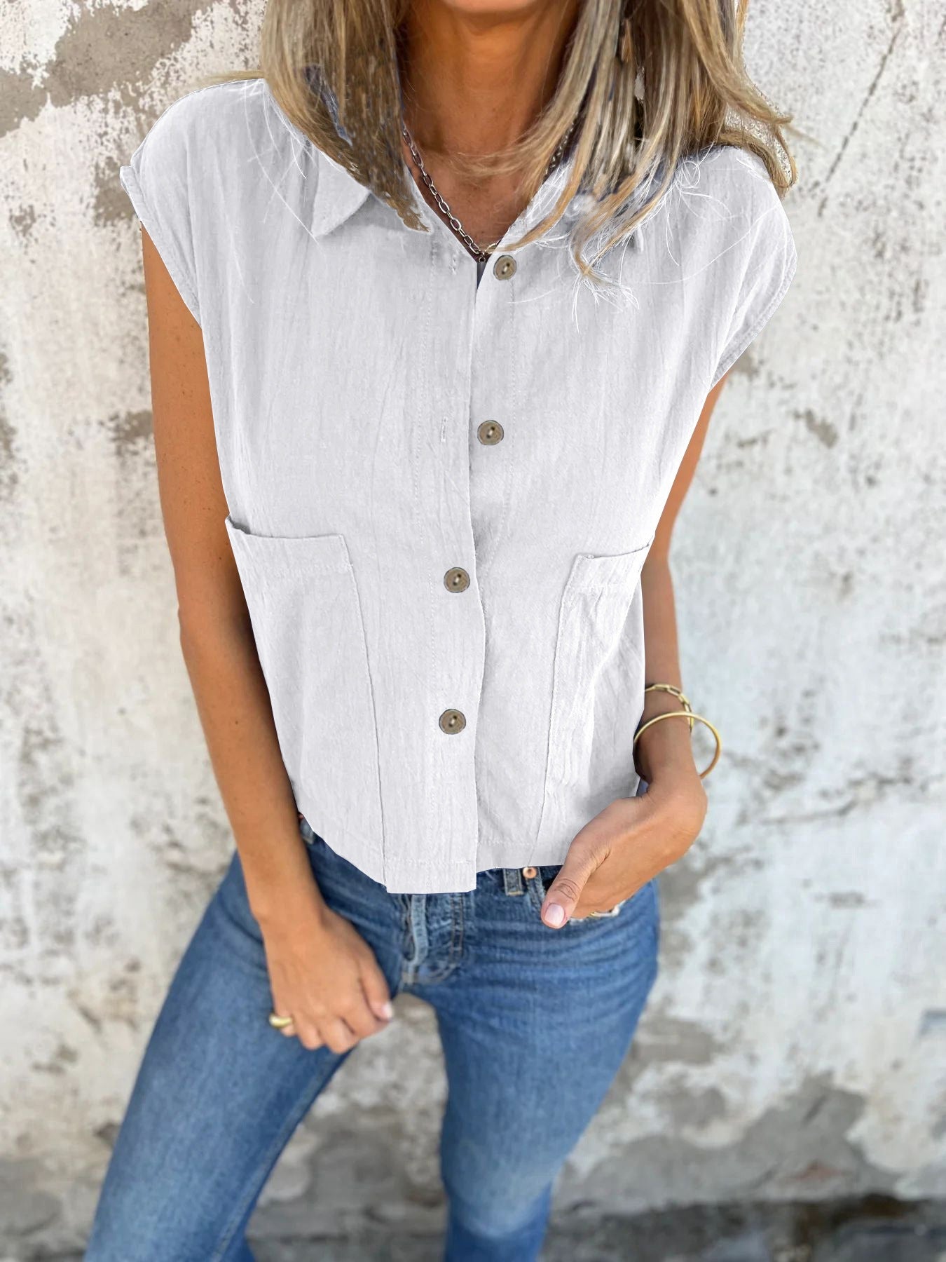 Women's Button Down Cap Sleeve Blouse - Be Bliss Boutique