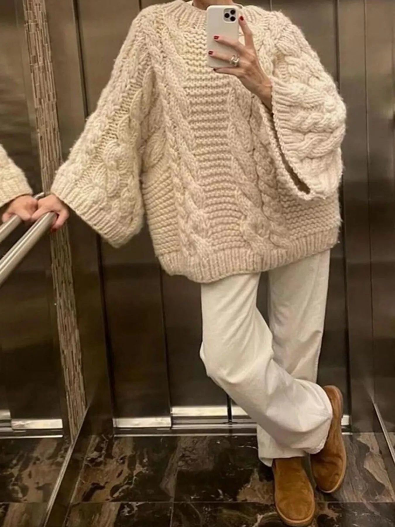 Cable Knit Oversized Sweater -  Be Bliss Boutique