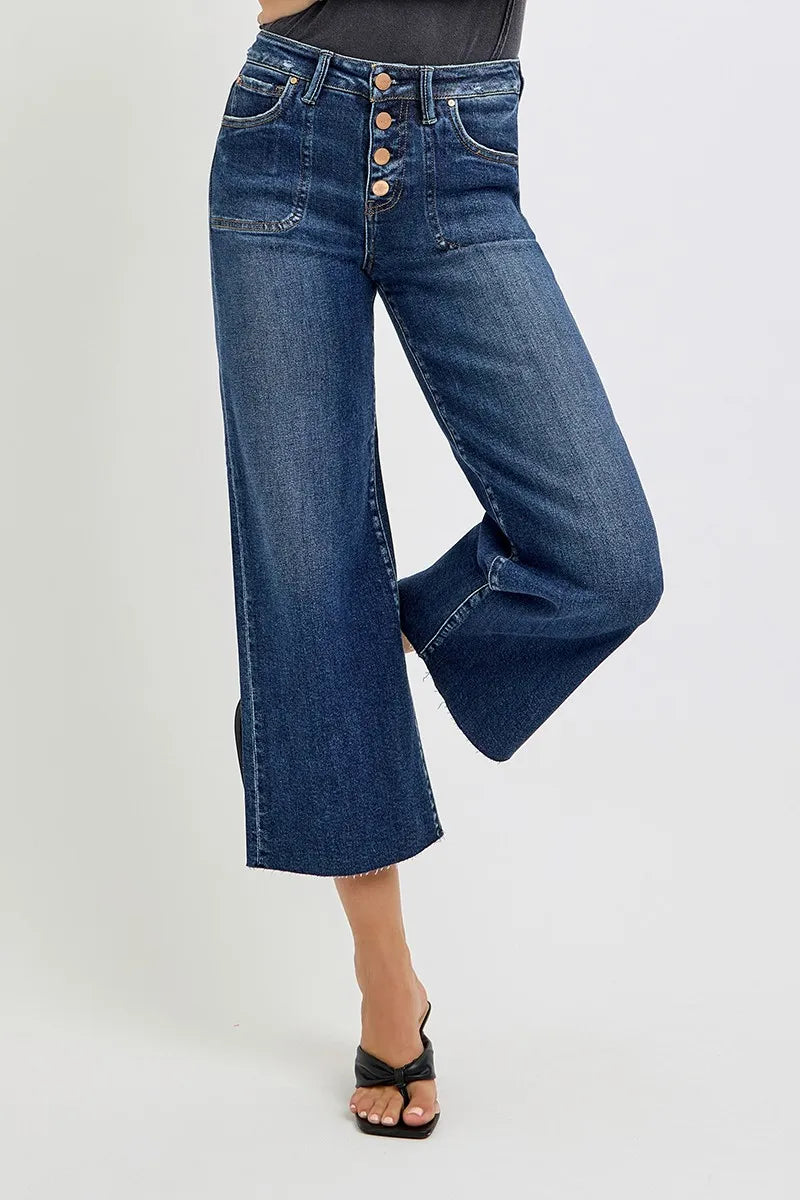 RISEN Full Size High Rise Wide Leg Cropped Button Fly Jeans| Be Bliss Boutique