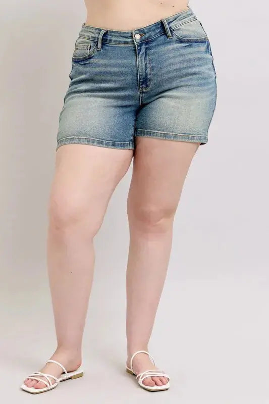 Judy Blue Full Size/Plus Size V-Front Vintage Wash Shorts | Be Bliss Boutique