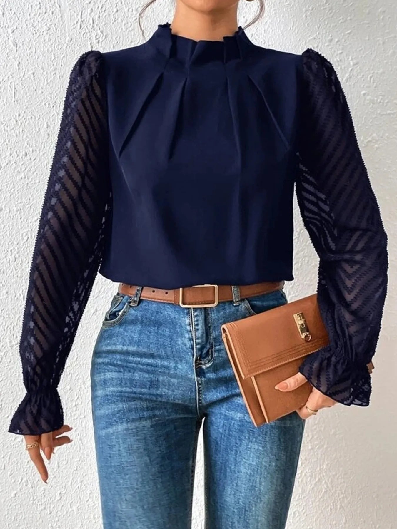 Mock Neck Flounce Sleeve Blouse -  Be Bliss Boutique