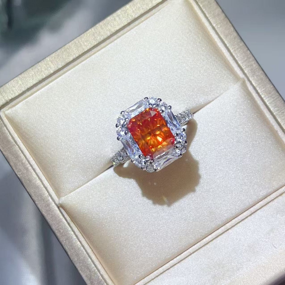 3 Carat Emerald Cut Moissanite Halo Ring - Be Bliss Boutique