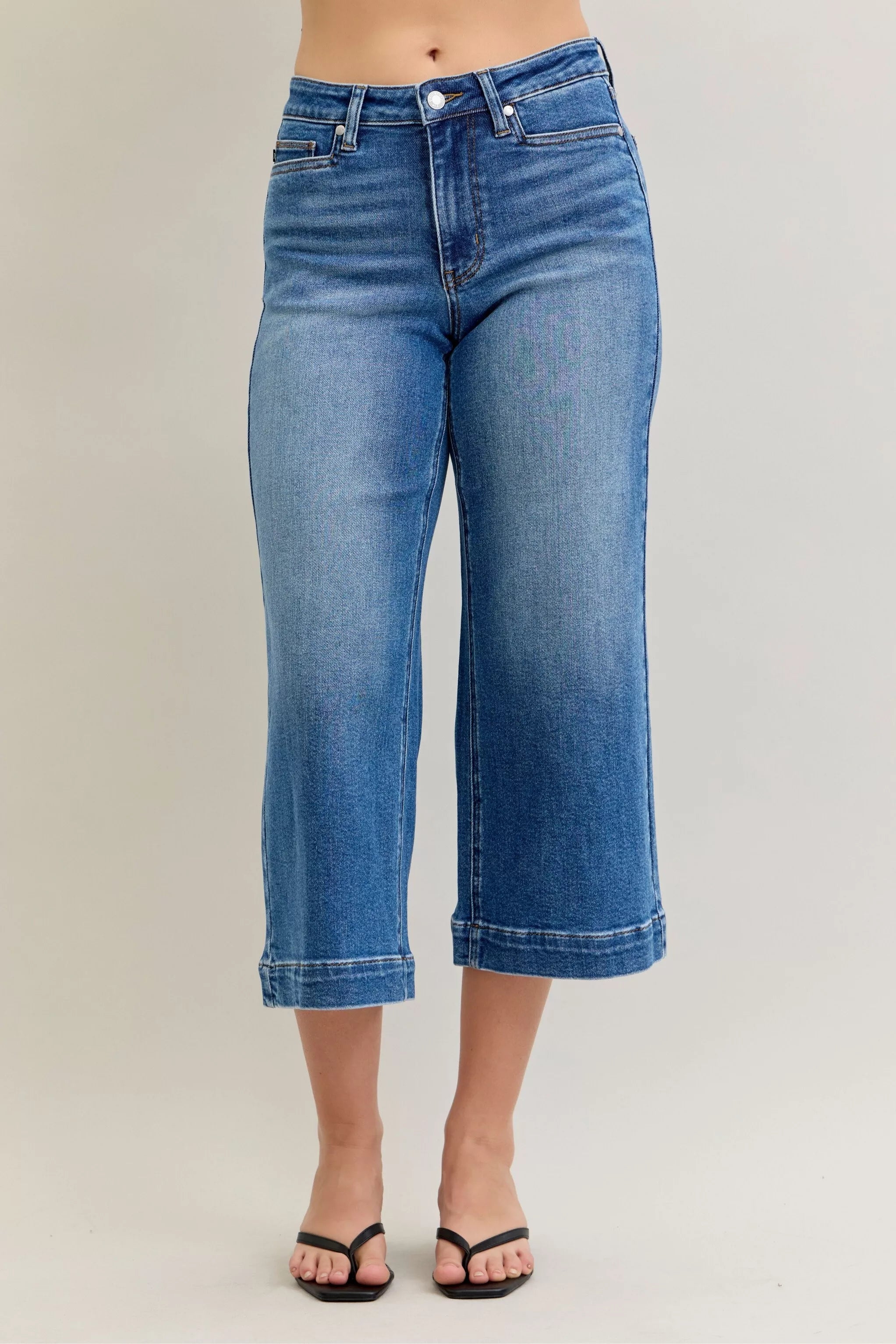 Judy Blue Mid Rise Crop Wide Leg Jeans - Be Bliss Boutique