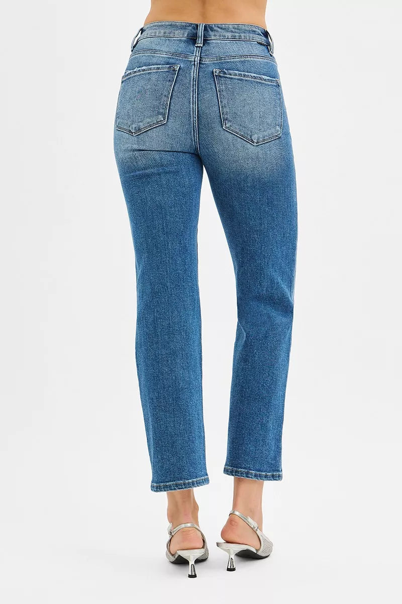 RISEN Tummy Control High Rise Crop Straight Jeans -  Be Bliss Boutique