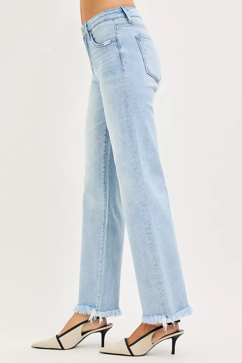 RISEN Jeans - Tummy Control Mid Rise Ankle Straight Fray Hem Jeans - Be Bliss Boutique