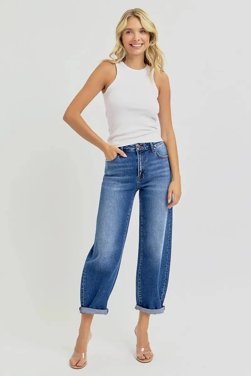 RISEN Full/Plus Size High Rise Crop Mild Barrel Jeans | Be Bliss Boutique