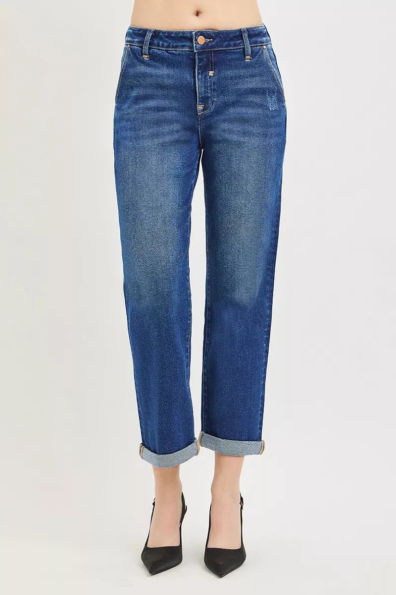 RISEN Slouchy Cropped Boyfriend Jeans with Cuffed Hem - Be Bliss Boutique