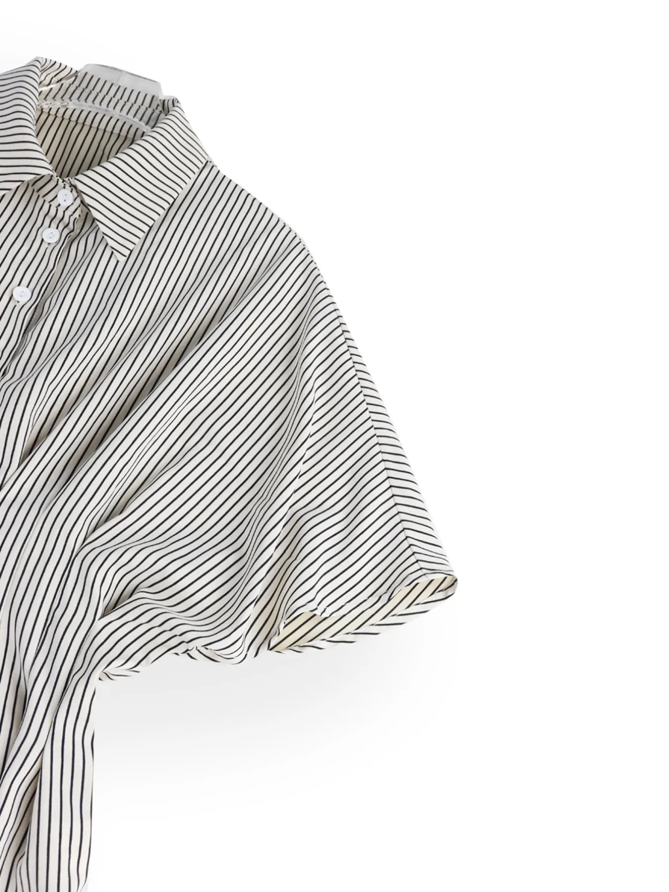 Pinstripe Puff Sleeve Cinched Waist Button Up Shirt -  Be Bliss Boutique