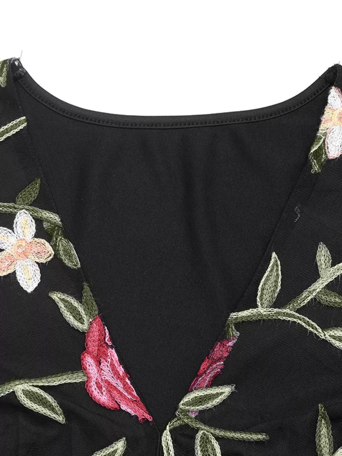 Floral Mesh Sleeve V-Neck Top - Be Bliss Boutique