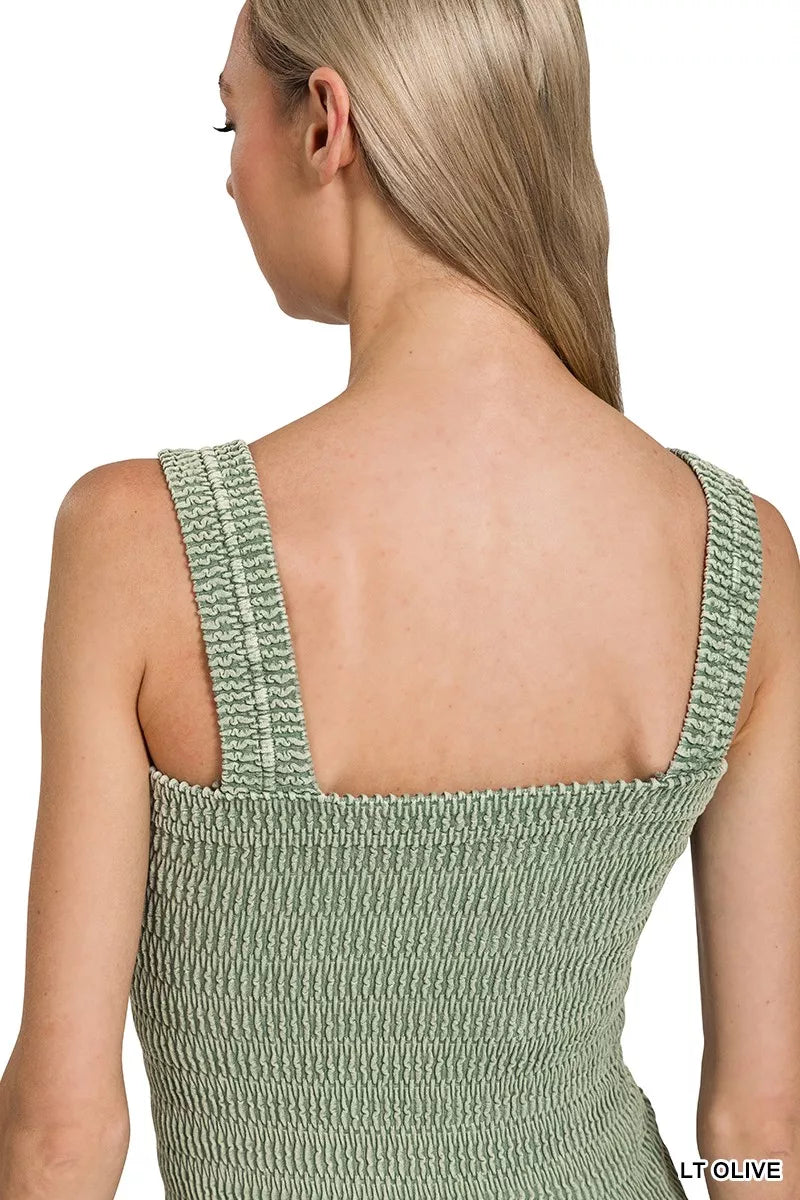 Zenana Seamless Winkle Stone Washed Tank Top - Be Bliss Boutique