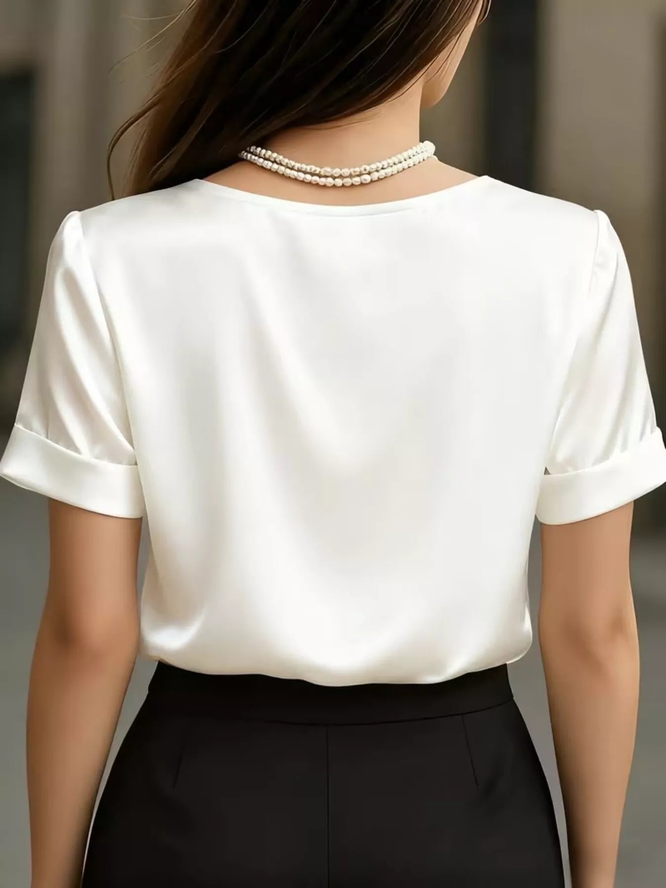 V-Neck Short Sleeve Satin Blouse - Be Bliss Boutique