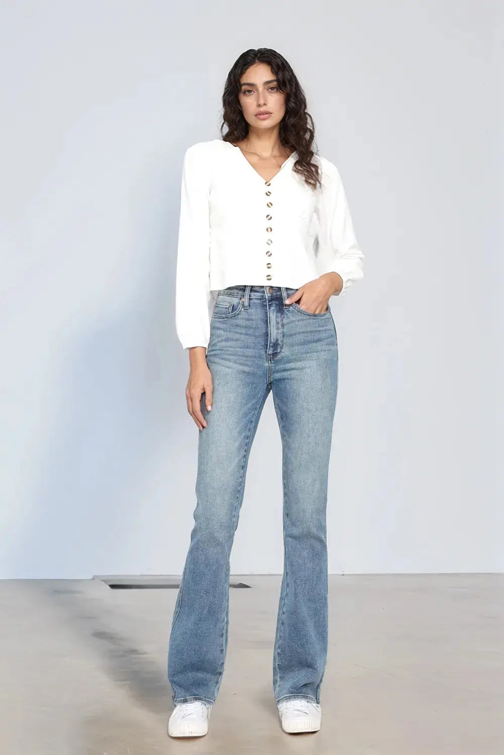 Judy Blue Full Size/Plus Size Tummy Control Back Embroidered Pocketed Bootcut Jeans | Be Bliss Boutique