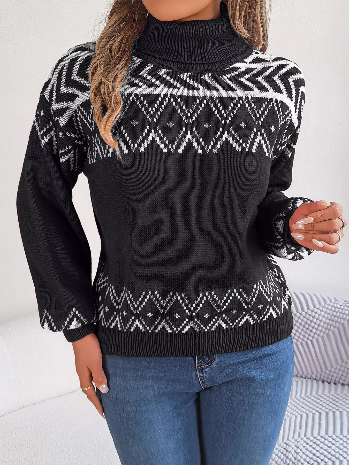 Turtleneck Dropped Shoulder Sweater - Be Bliss Boutique