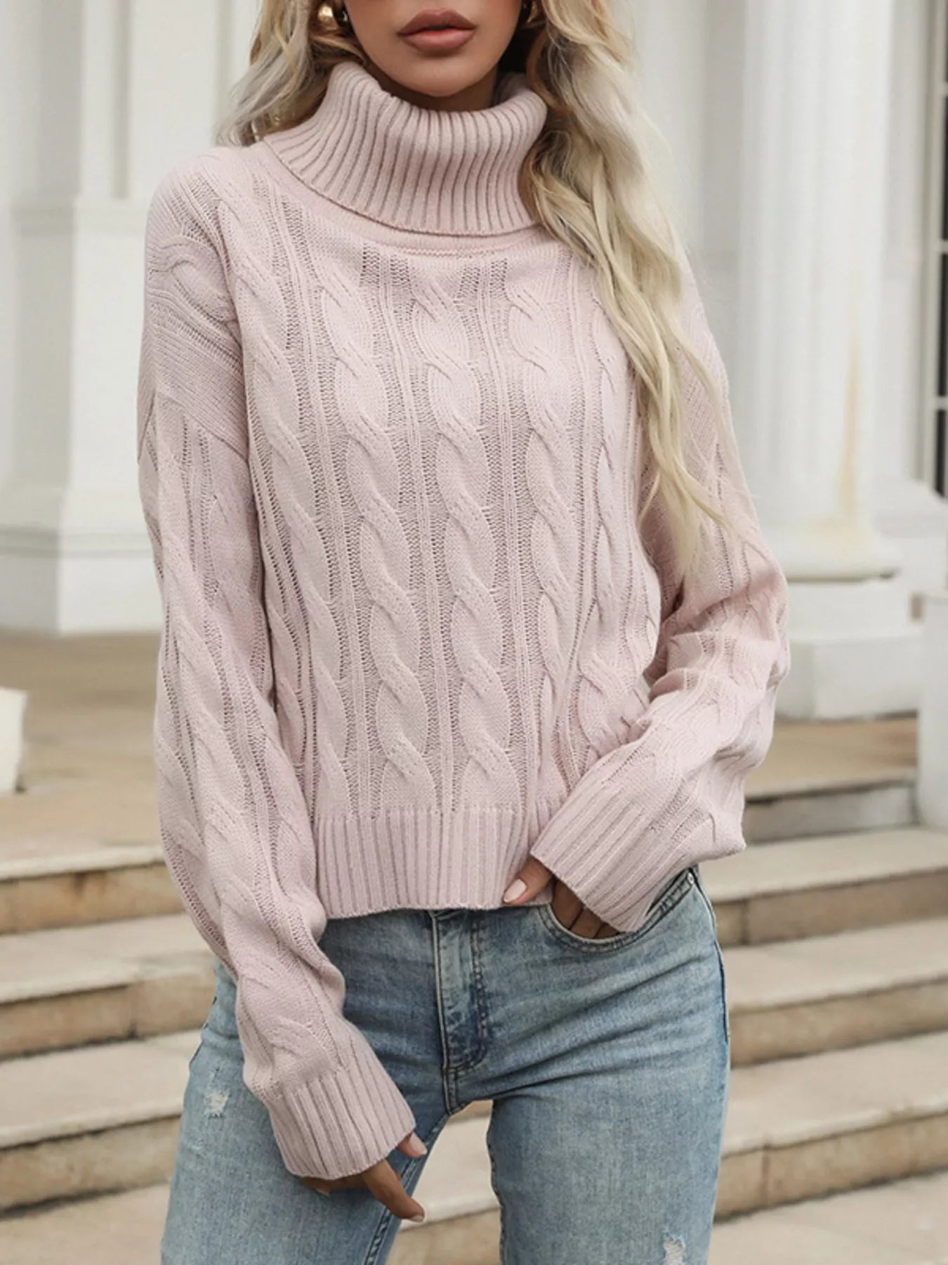 Cable Knit Turtleneck Sweater - Be Bliss Boutique
