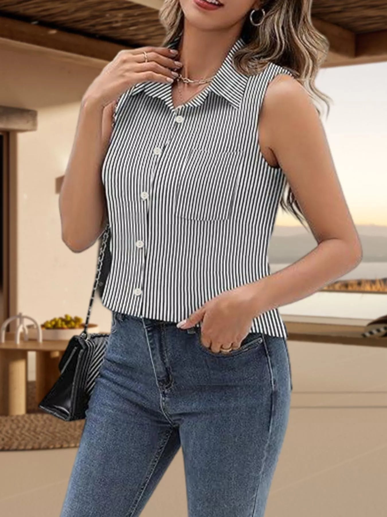 Button Up Sleeveless Shirt - Be Bliss Boutique