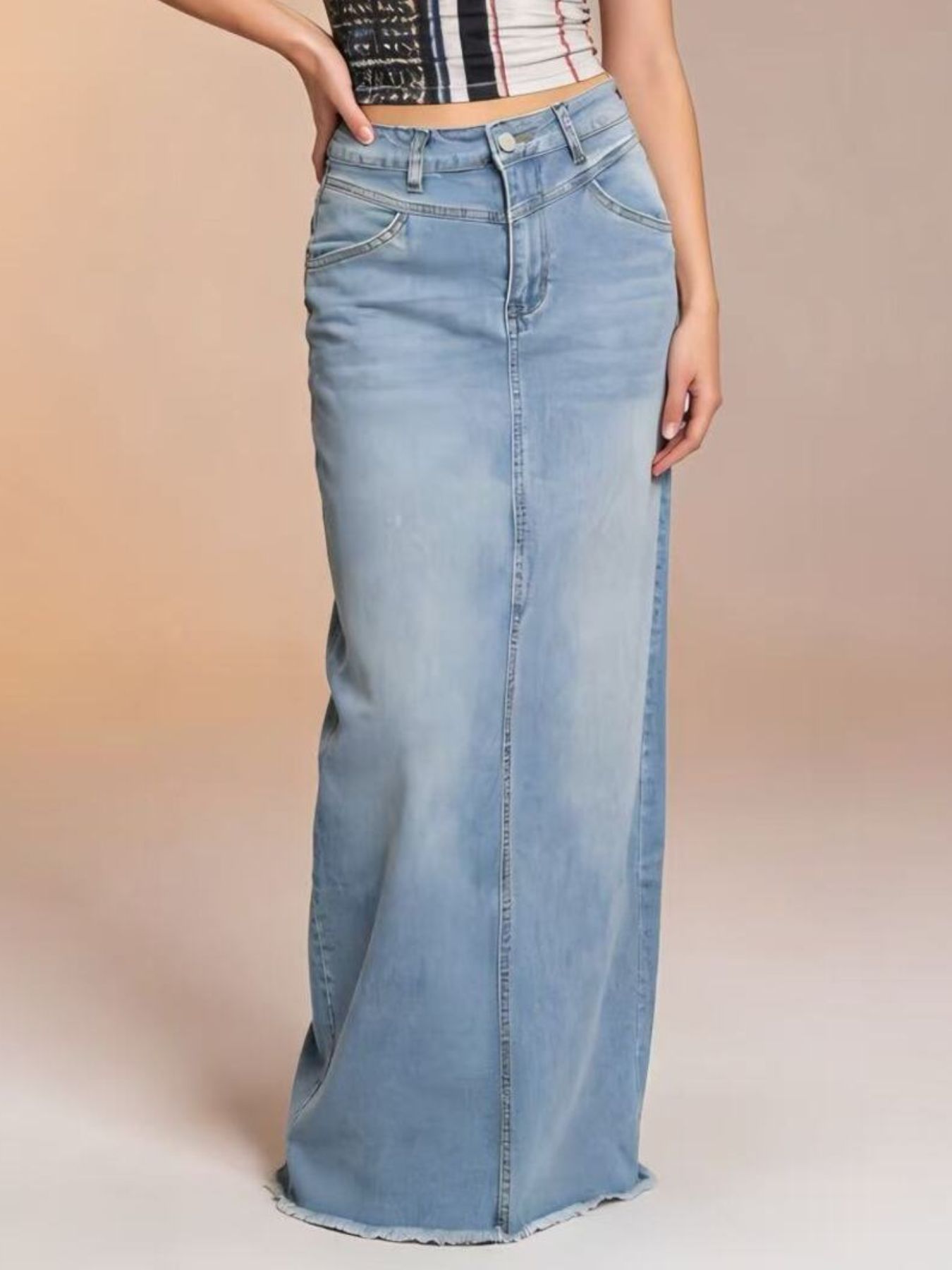 Raw Hem Maxi Denim Skirt - Be Bliss Boutique