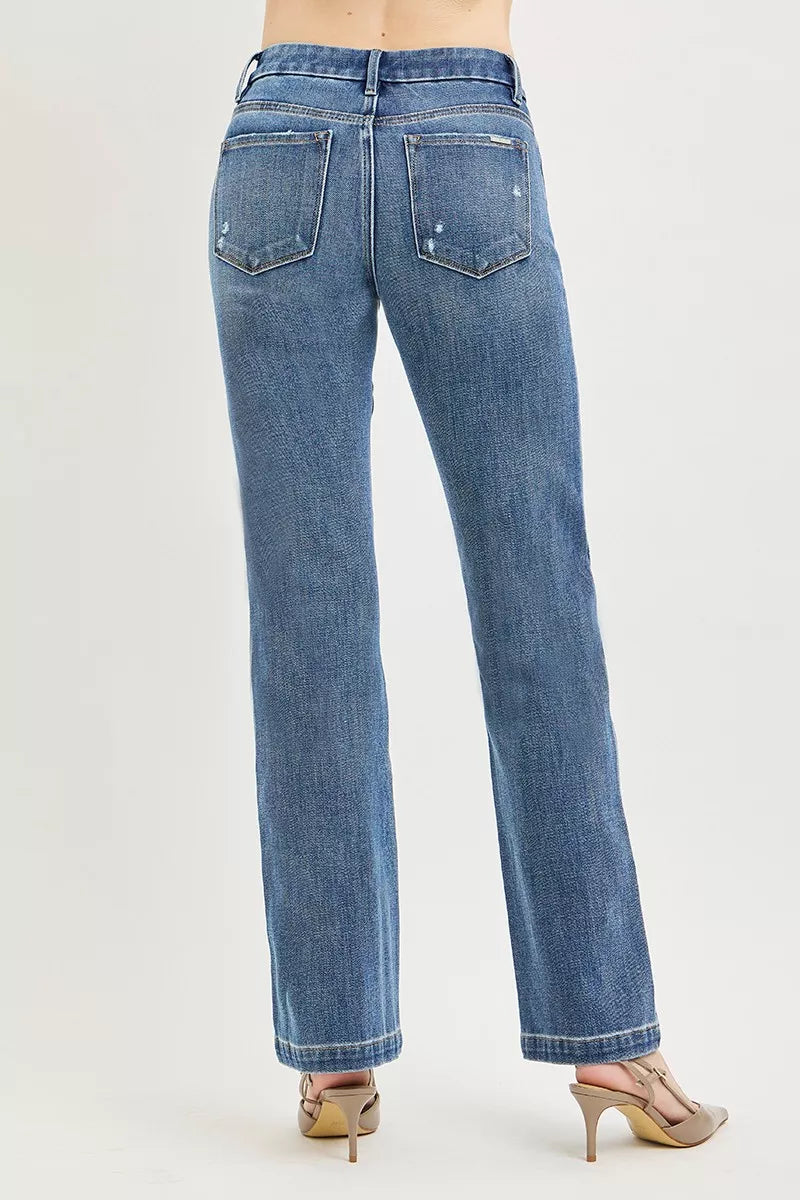 RISEN Tummy Control 4-Way Stretch Mid Rise Straight Jeans with Crease Line Detailing - Be Bliss Boutique