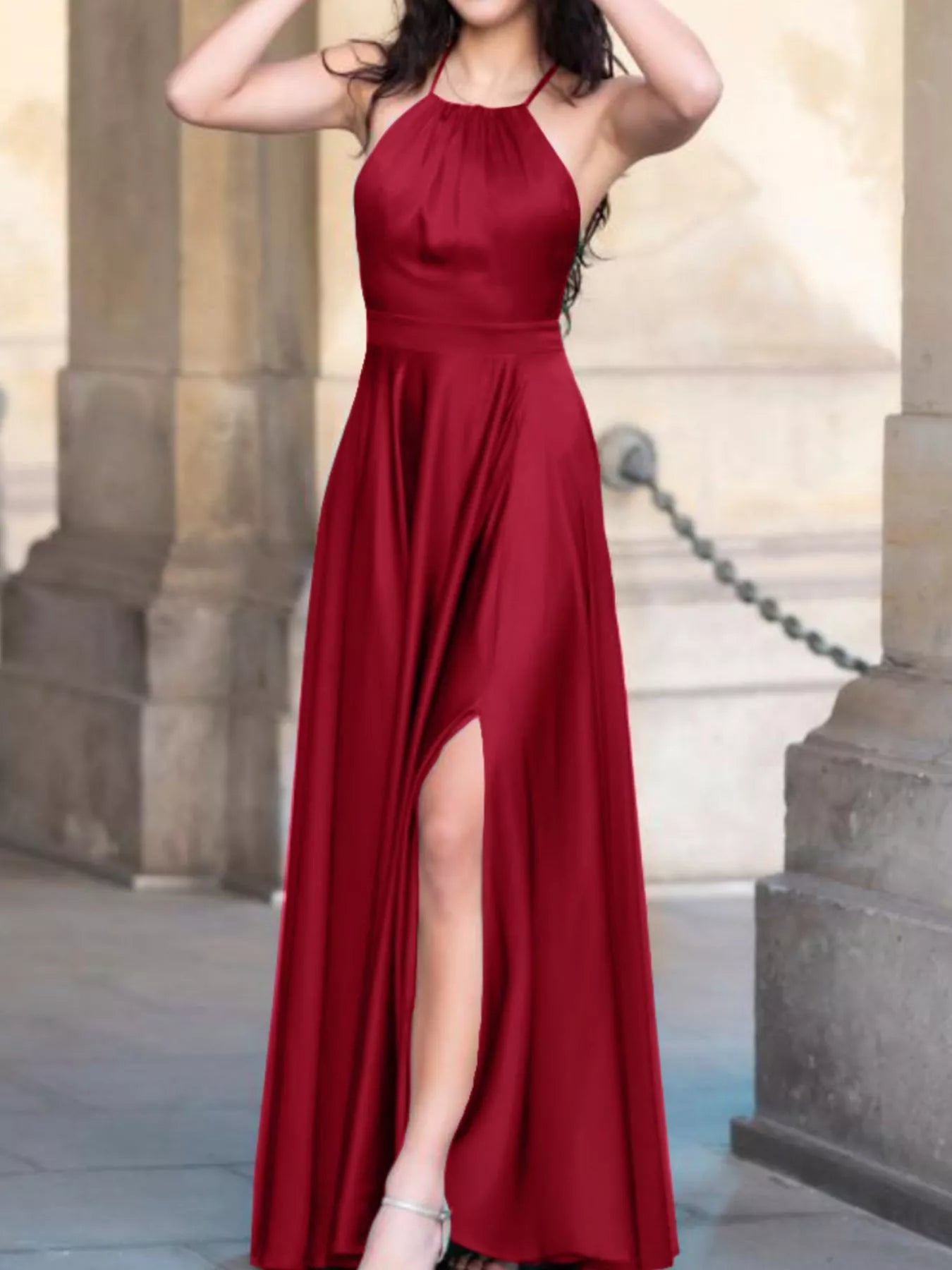 Elegant Backless Halter Slit Maxi Dress - Be Bliss Boutique