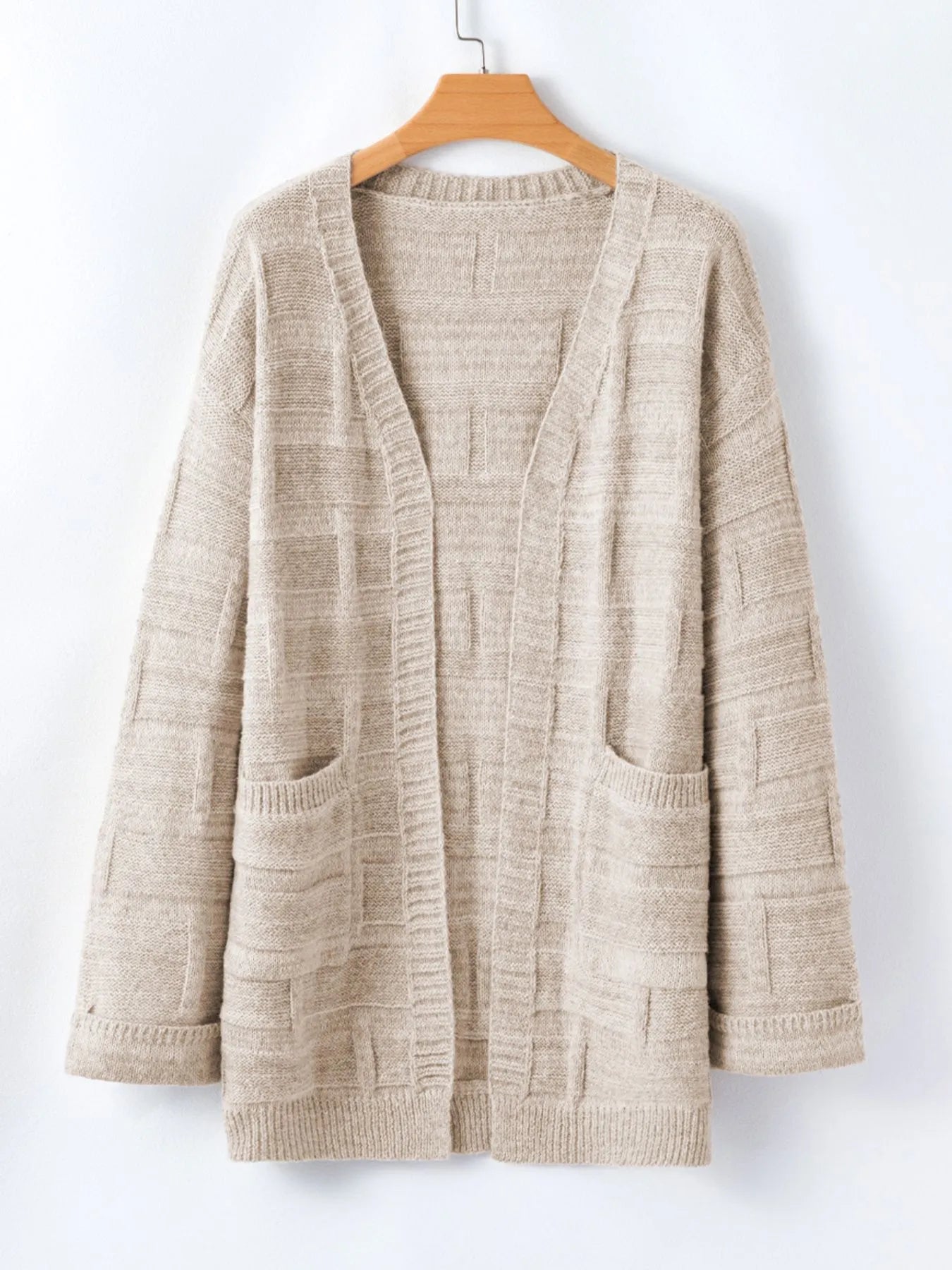 Textured Knit Open Front Cardigan with Pockets -  Be Bliss Boutique