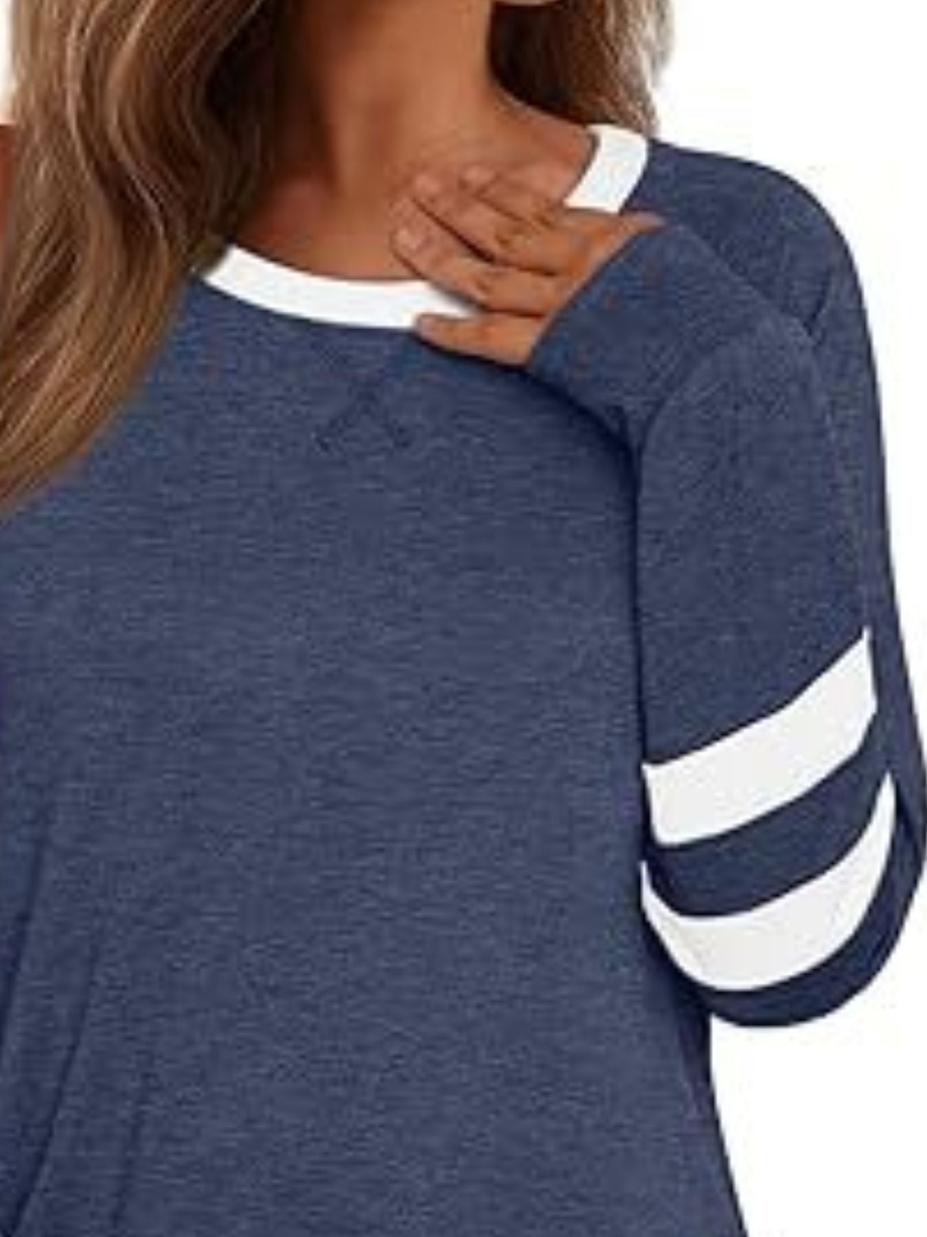 Casual Striped Sleeve Round Neck Long Sleeve T Shirt - Be Bliss Boutique
