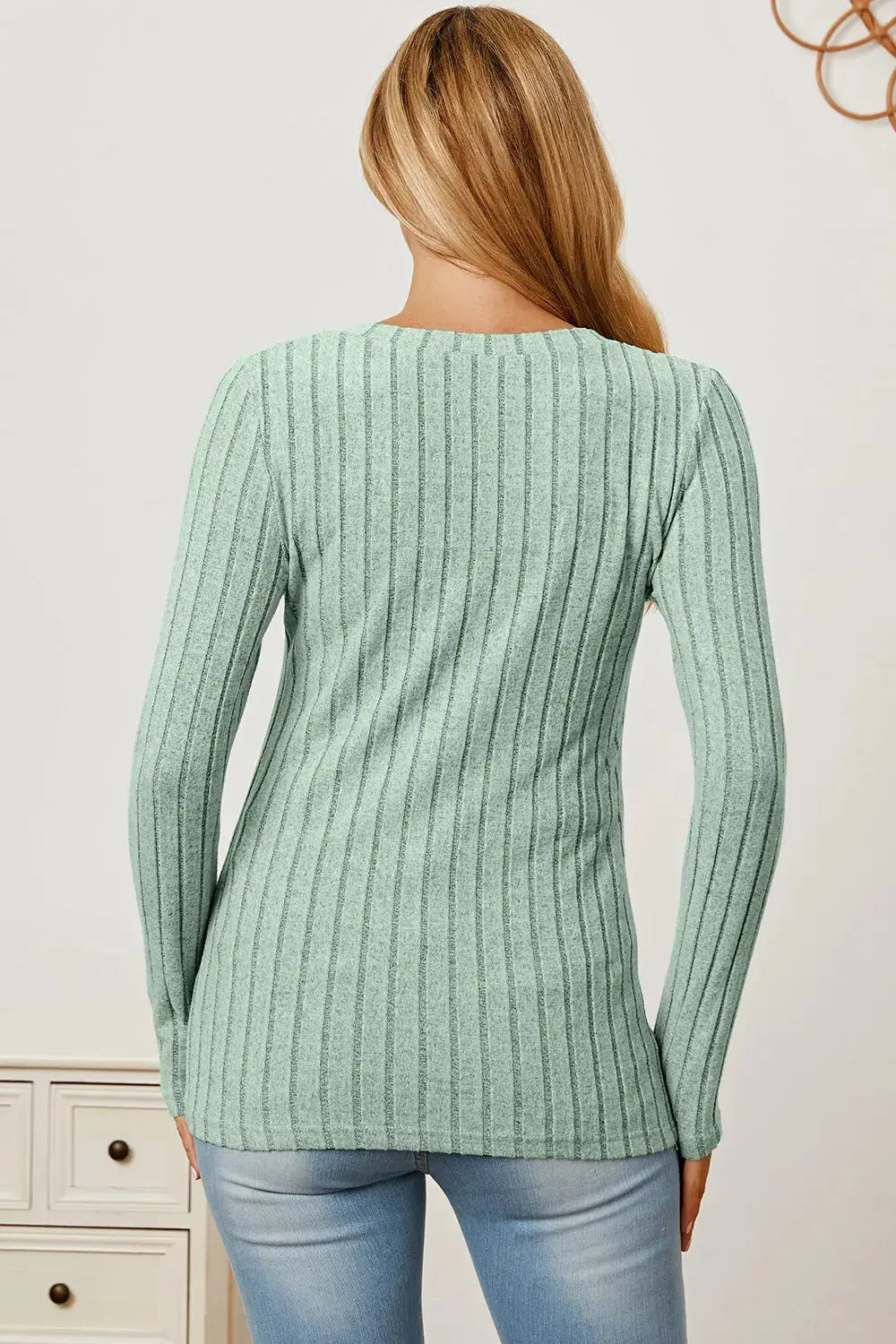 Basic Bae Full Size/Plus Size Ribbed V-Neck Long Sleeve Women's T-Shirt |  Be Bliss Boutique