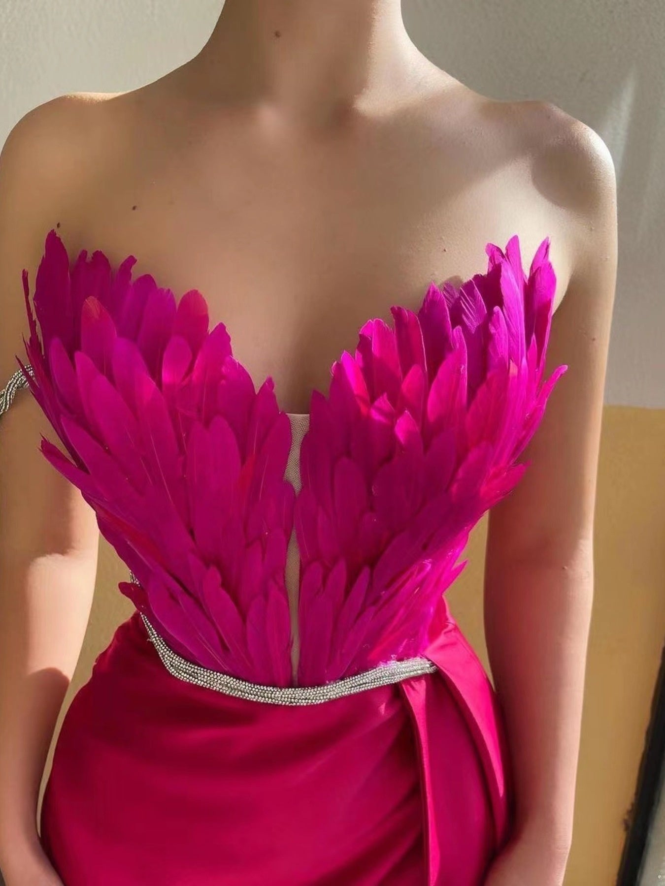 Feather Embellished Slit Maxi Dress - Be Bliss Boutique