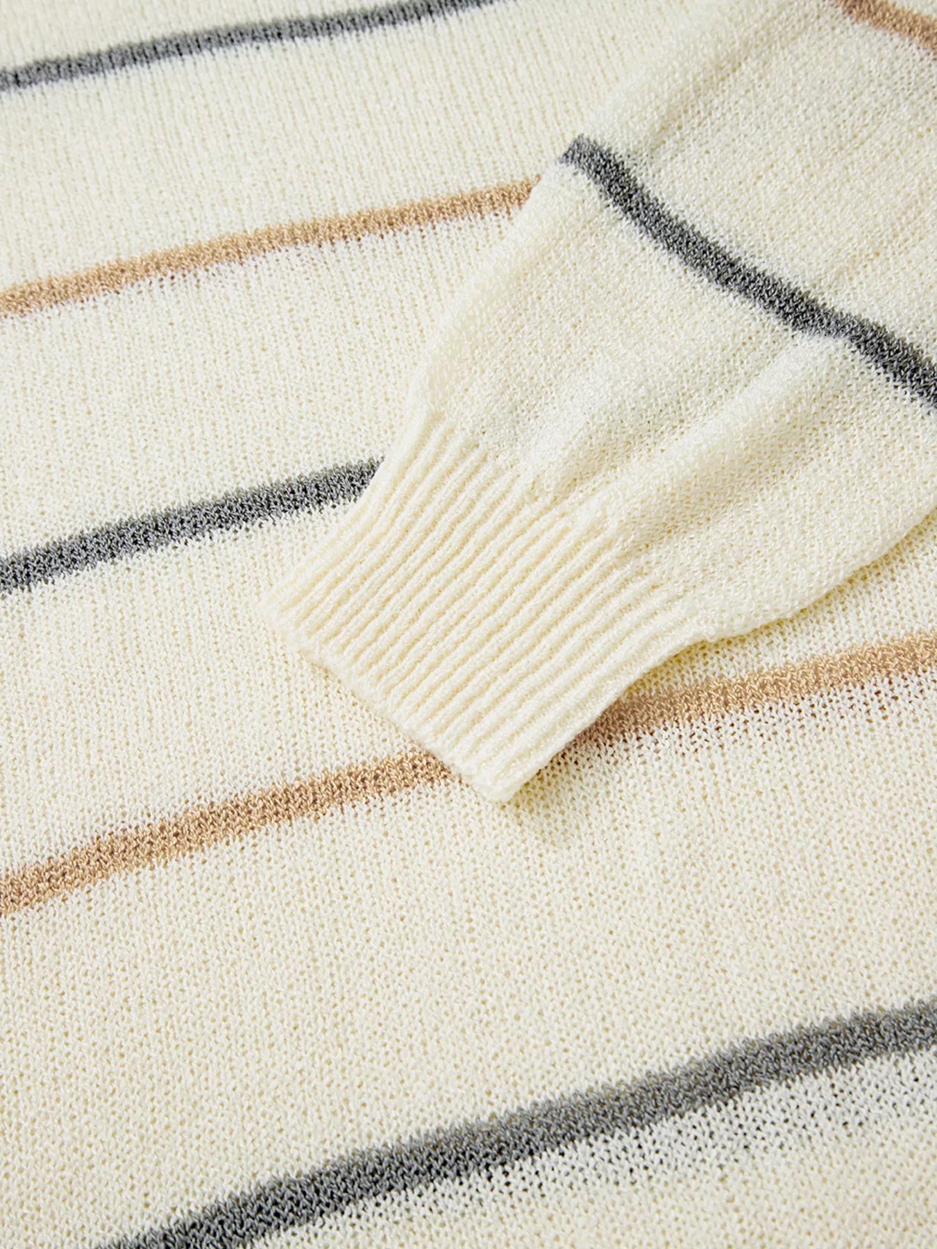 Stripe Striped Ribbed Edge Drop Shoulder Sweater -  Be Bliss Boutique